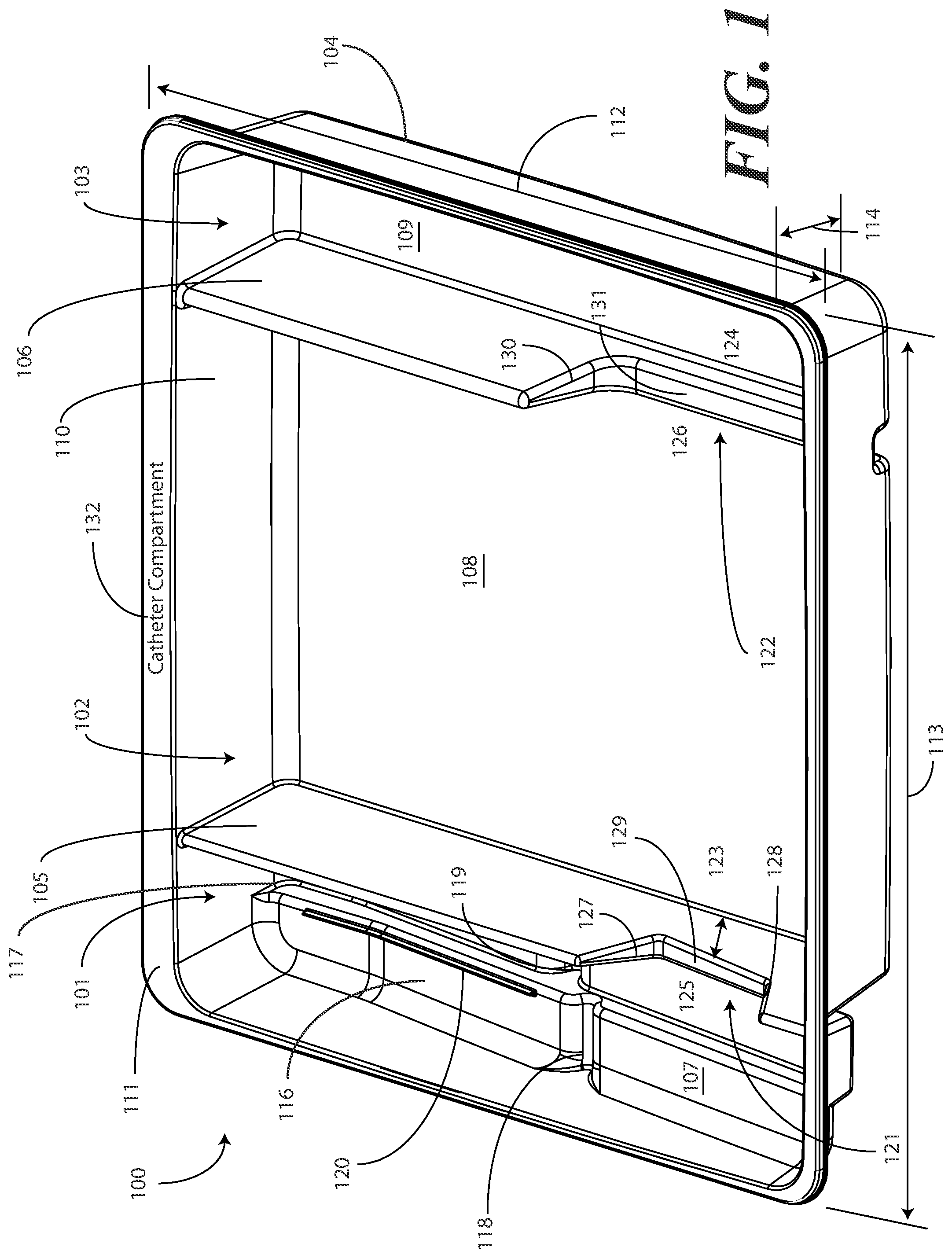 Patent US11779516 Figure 1 – Catheter tray, packaging system, and associated methods