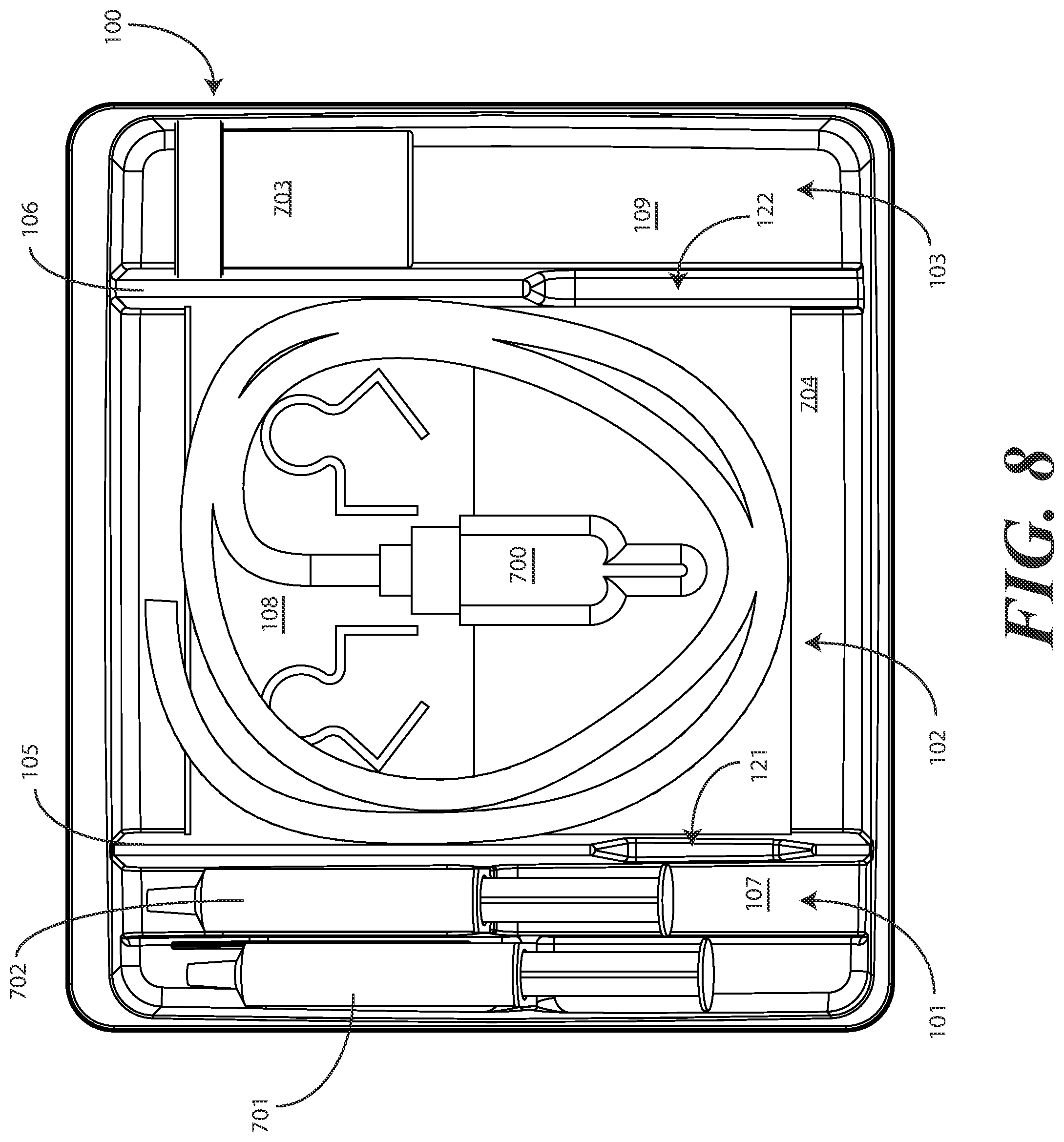 Patent US11779516 Figure 7 – Catheter tray, packaging system, and associated methods