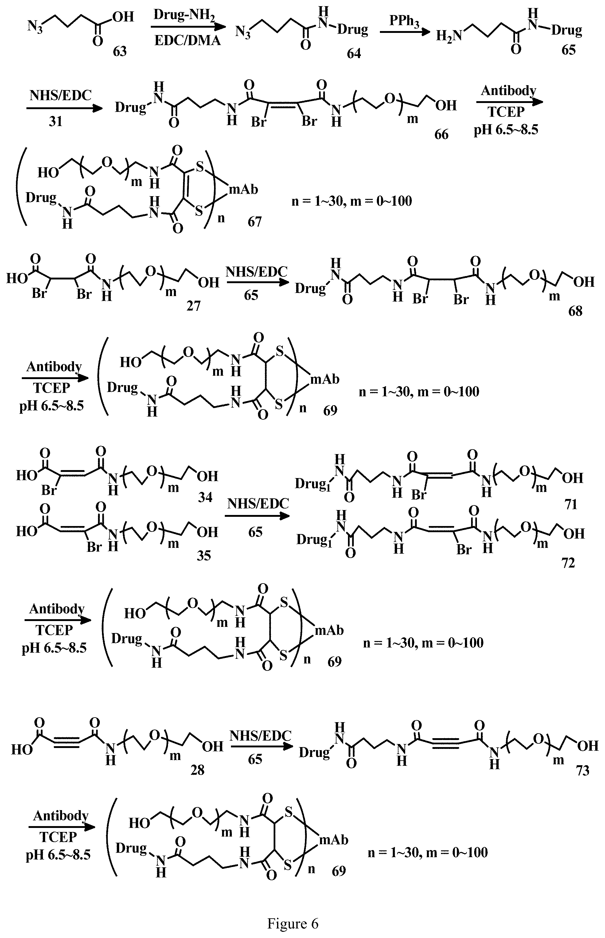 Patent US11779663 Figure 6 – Specific conjugation linkers, specific immunoconjugates thereof, methods of making and uses such conjugates thereof