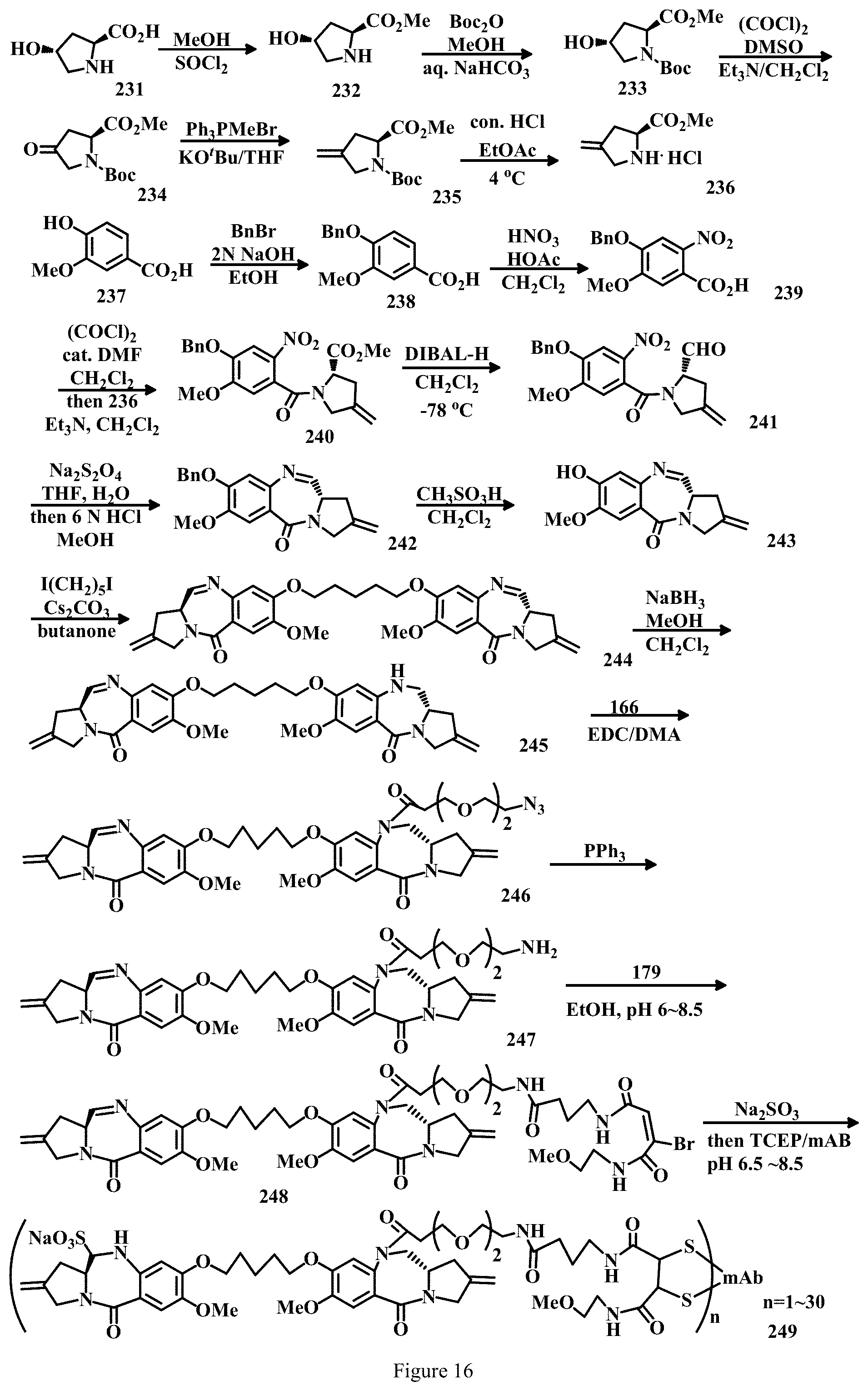 Patent US11779663 Figure 16 – Specific conjugation linkers, specific immunoconjugates thereof, methods of making and uses such conjugates thereof