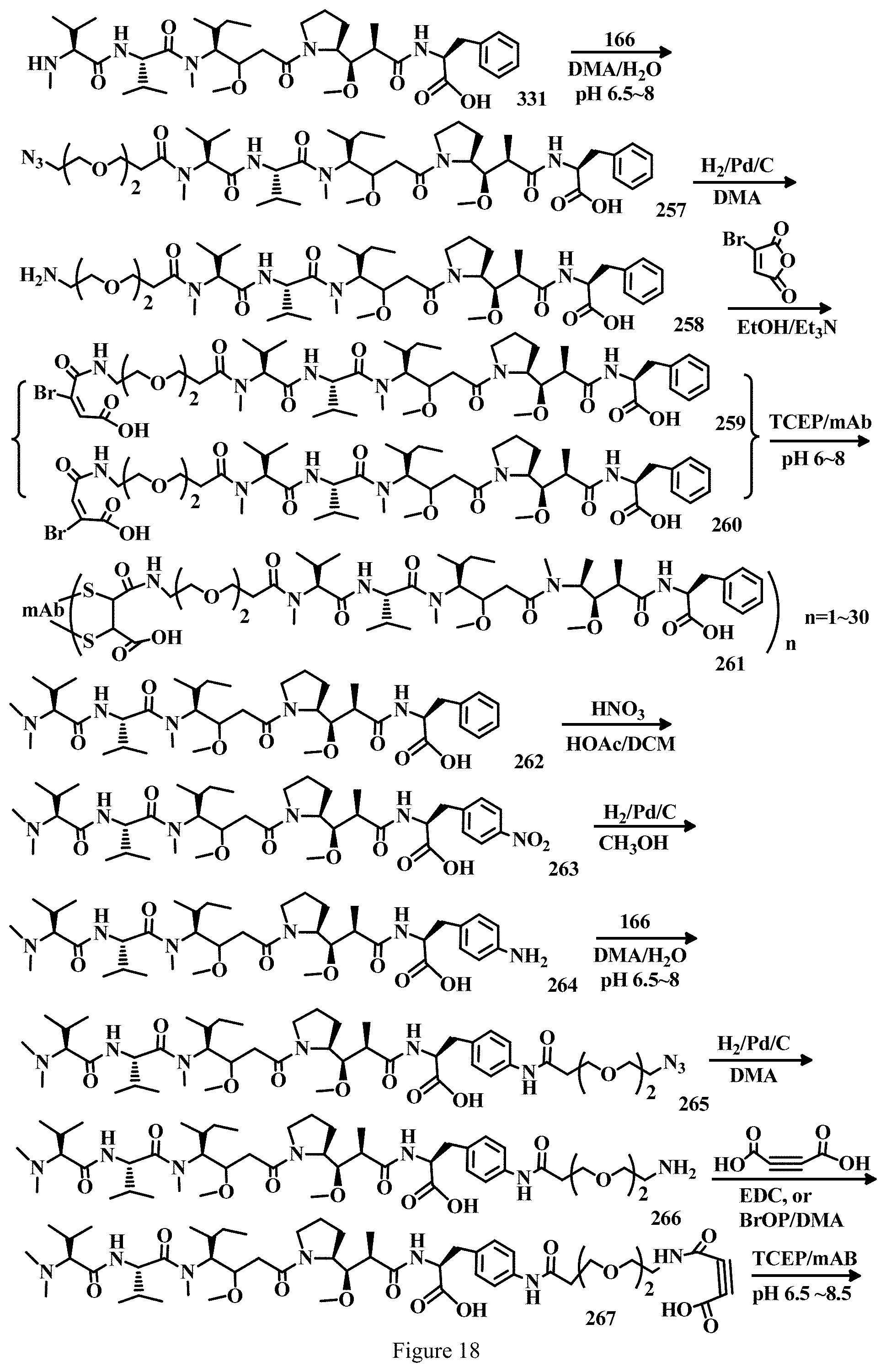 Patent US11779663 Figure 18 – Specific conjugation linkers, specific immunoconjugates thereof, methods of making and uses such conjugates thereof