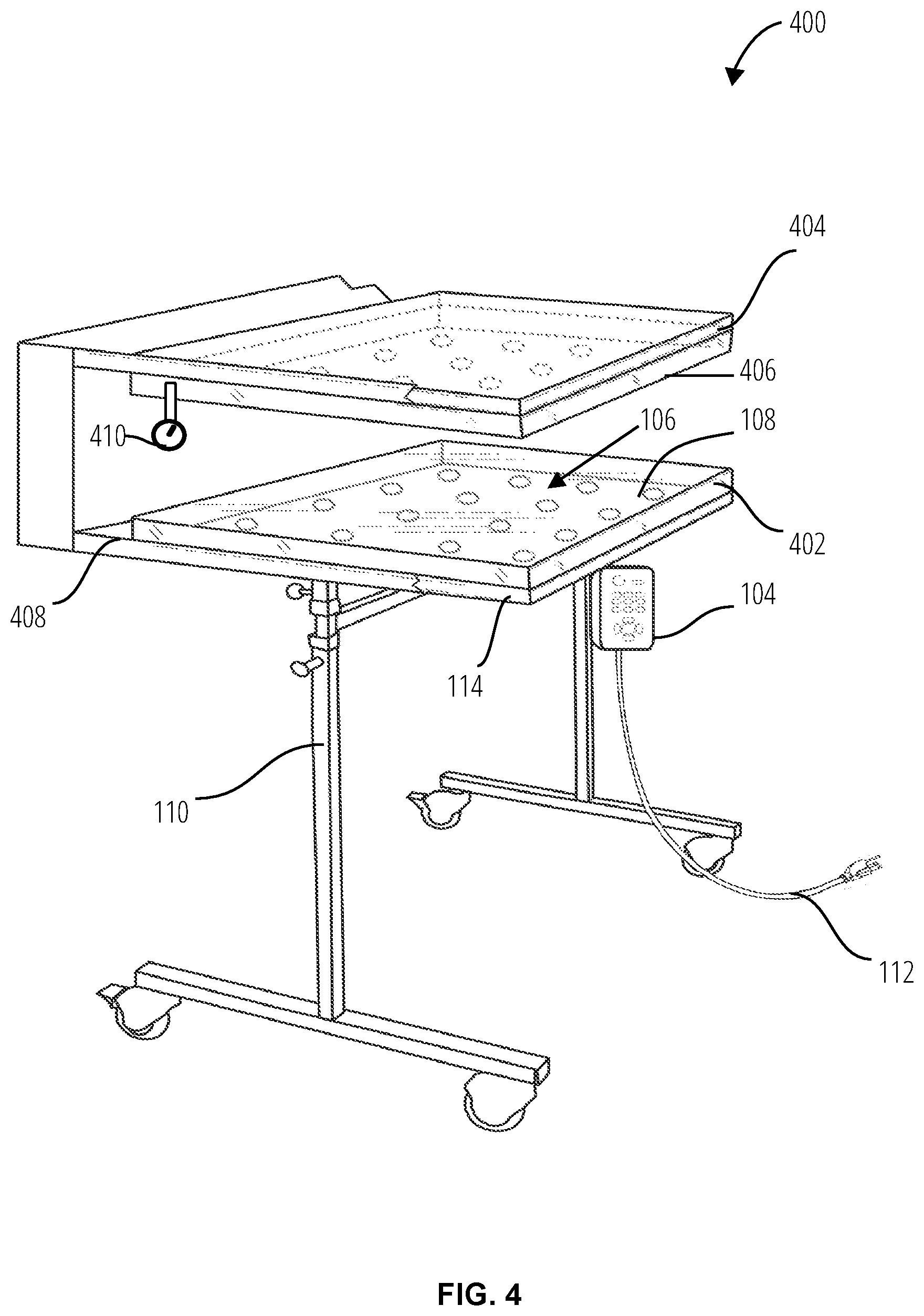 Patent US11779669 Figure 4 – Sterilizing surgical instrument table