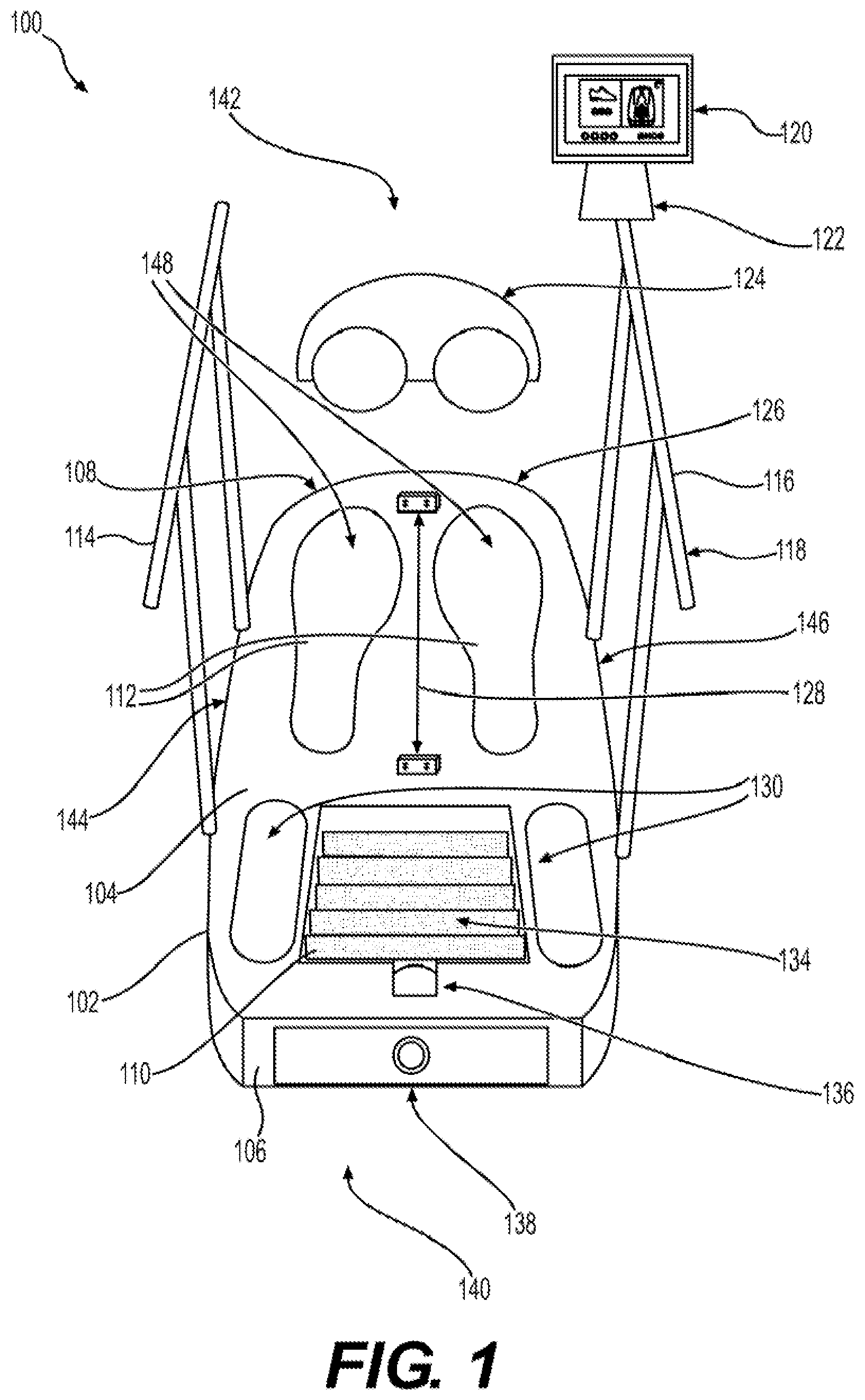 Patent US11779670 Figure 1 – Ultraviolet sanitizer with individually-controlled UV emission interface cells