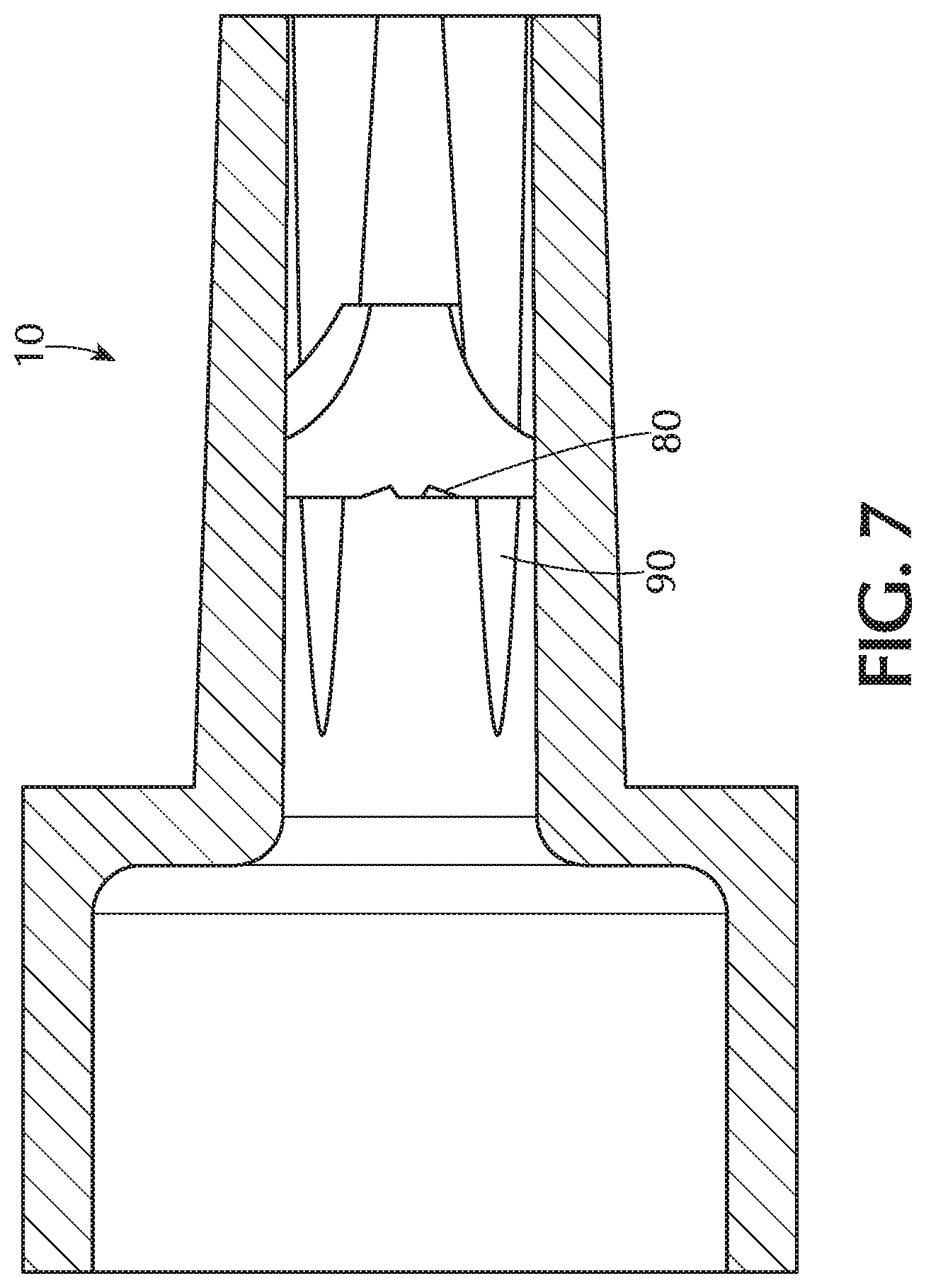 Patent US11779745 Figure 7 – Flush enhancing male luer tip design for syringes and any luer connector
