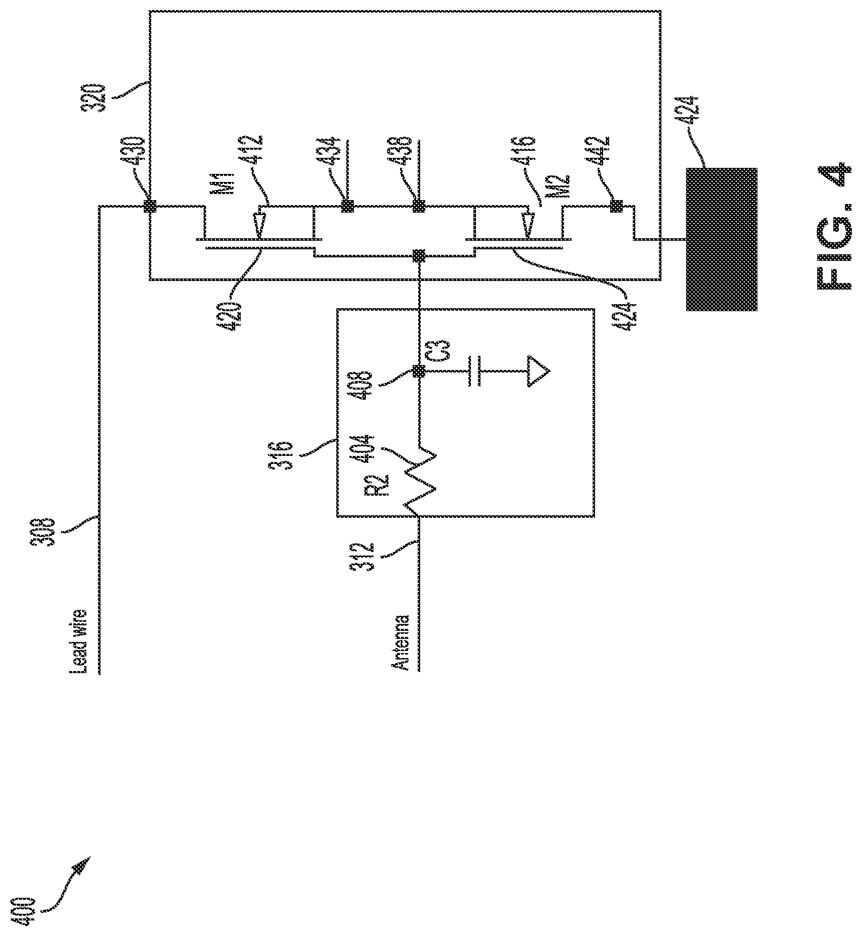 Patent US11779757 Figure 4 – MRI-compatible implantable medical devices