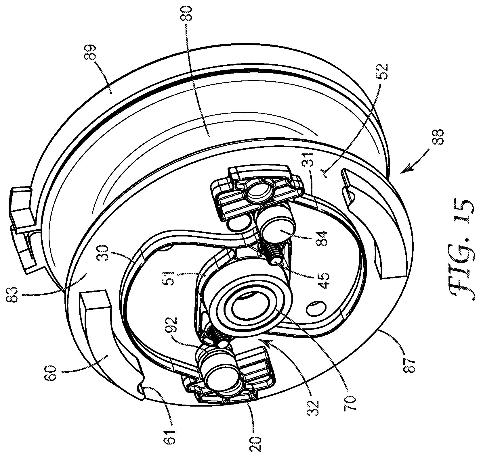 Patent US11779784 Figure 11 – Fall-protection apparatus with braking device comprising flexure-borne pawl and drum-mounted buttress