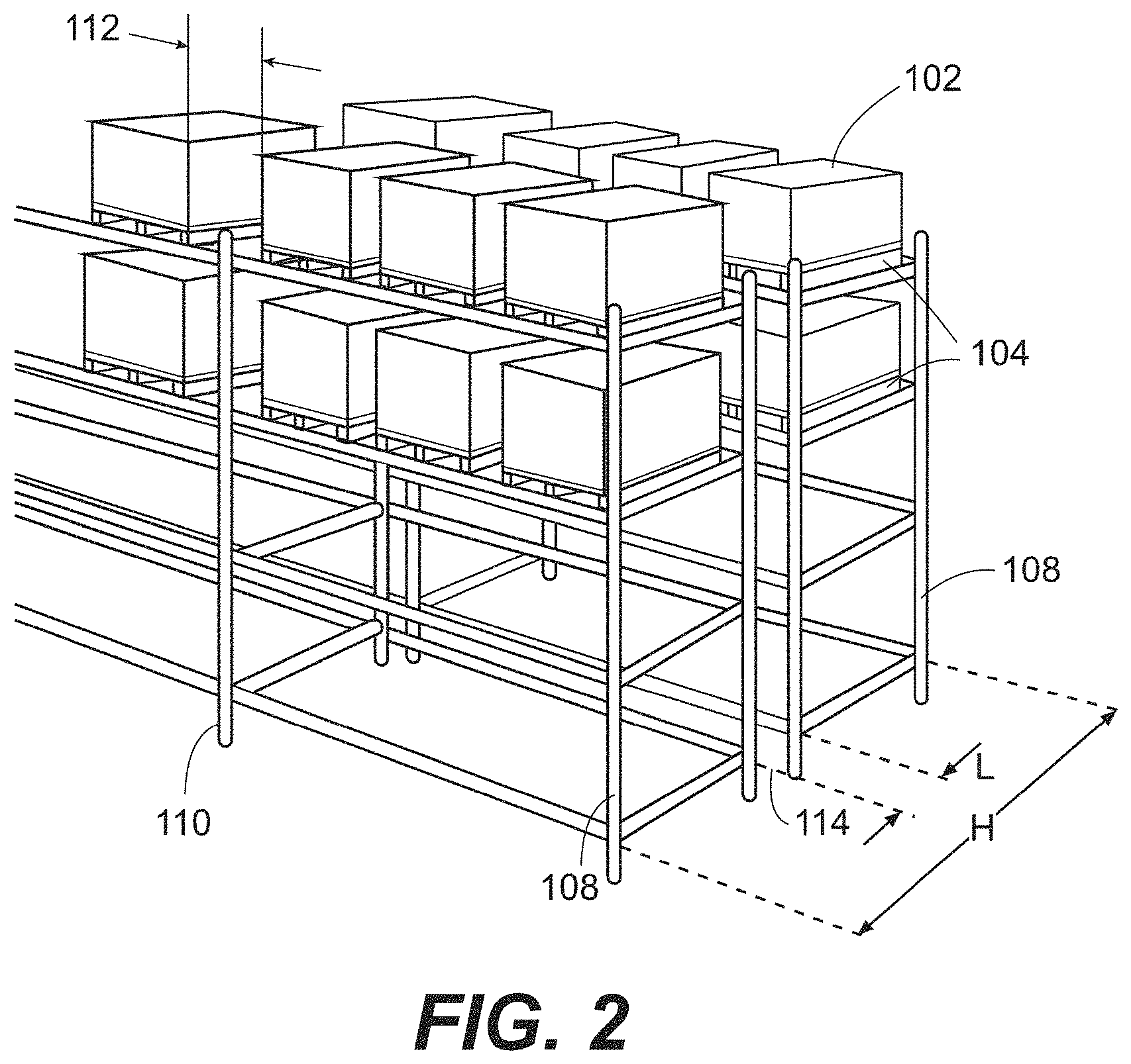 Patent US11779785 Figure 2 – In-rack fire protection sprinkler system including at least one unitary horizontal barrier that covers racks of adjoining racks and at least one rack level fire protection sprinkler disposed below the at least one horizontal barrier