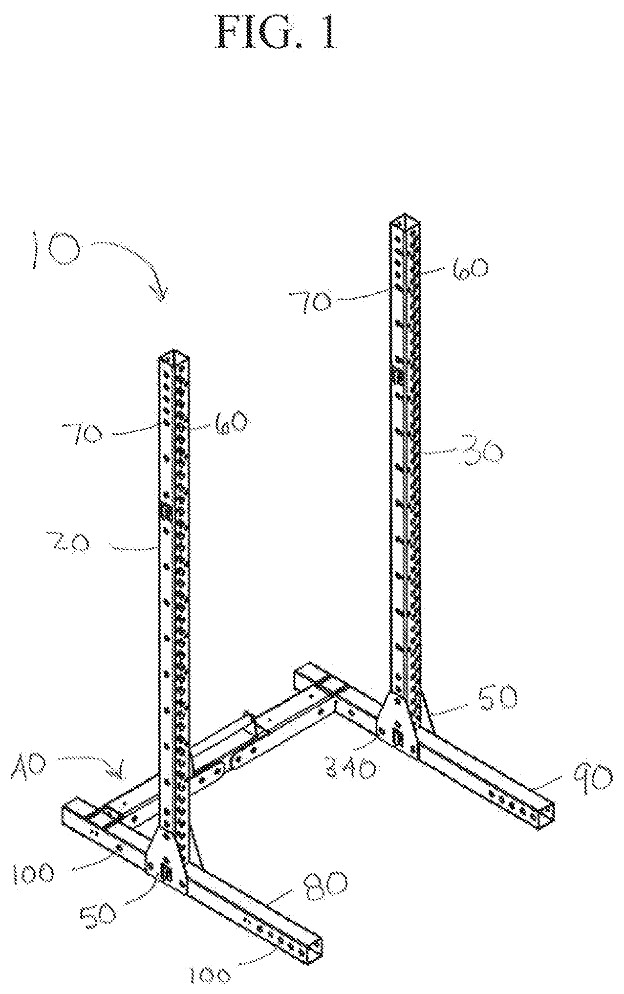 Patent US11779792 Figure 1 – Foldable and movable fitness or weight rack