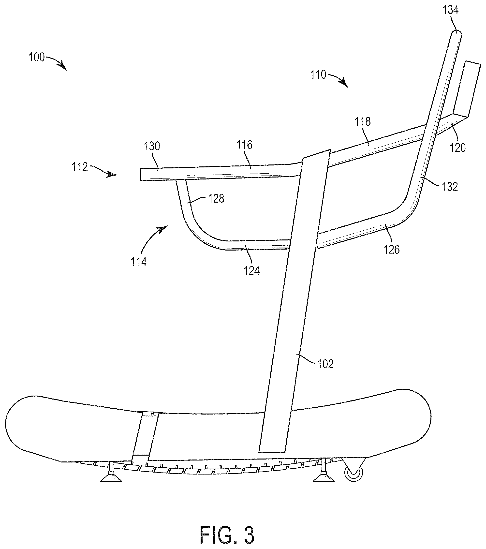 Patent US11779801 Figure 3 – Handrail configuration for a treadmill