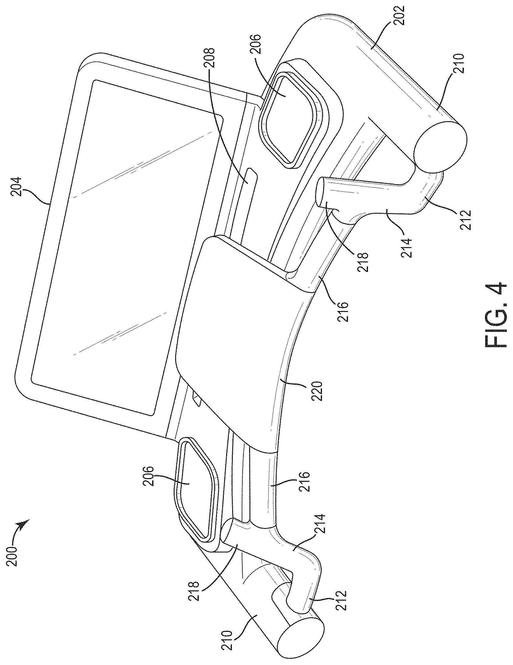Patent US11779801 Figure 4 – Handrail configuration for a treadmill