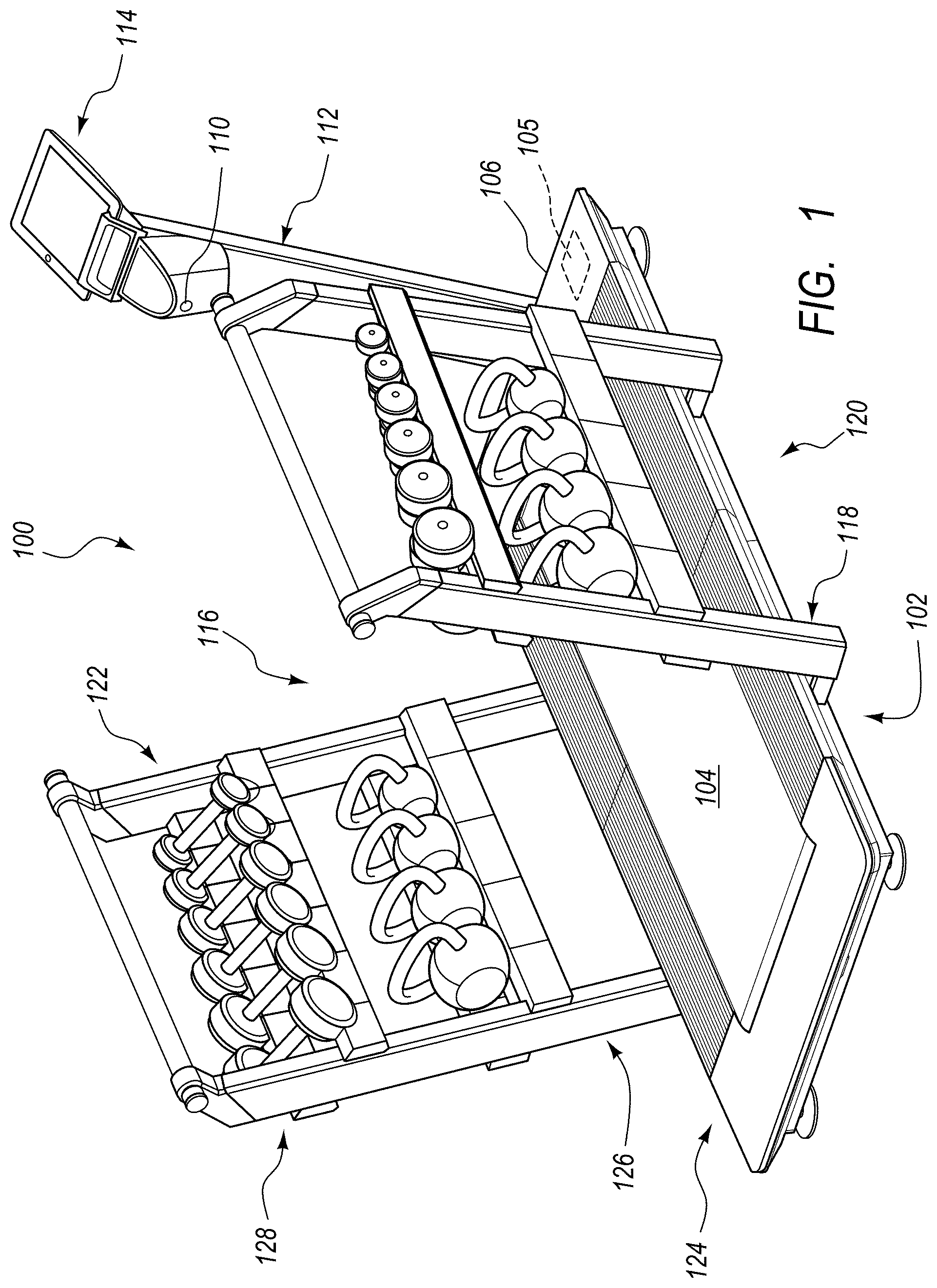 Patent US11779812 Figure 1 – Treadmill configured to automatically determine user exercise movement