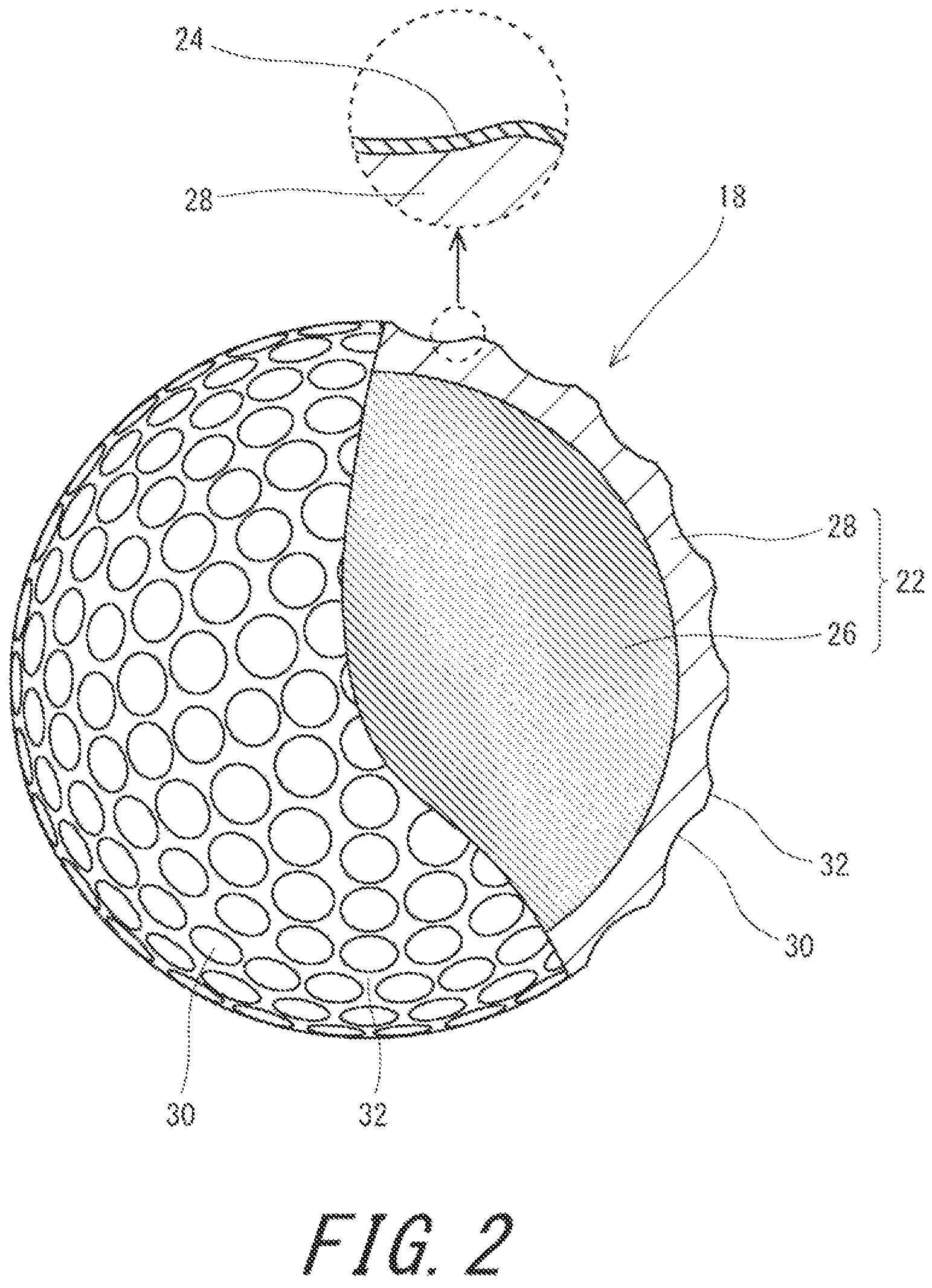 Patent US11779813 Figure 2 – Golf ball