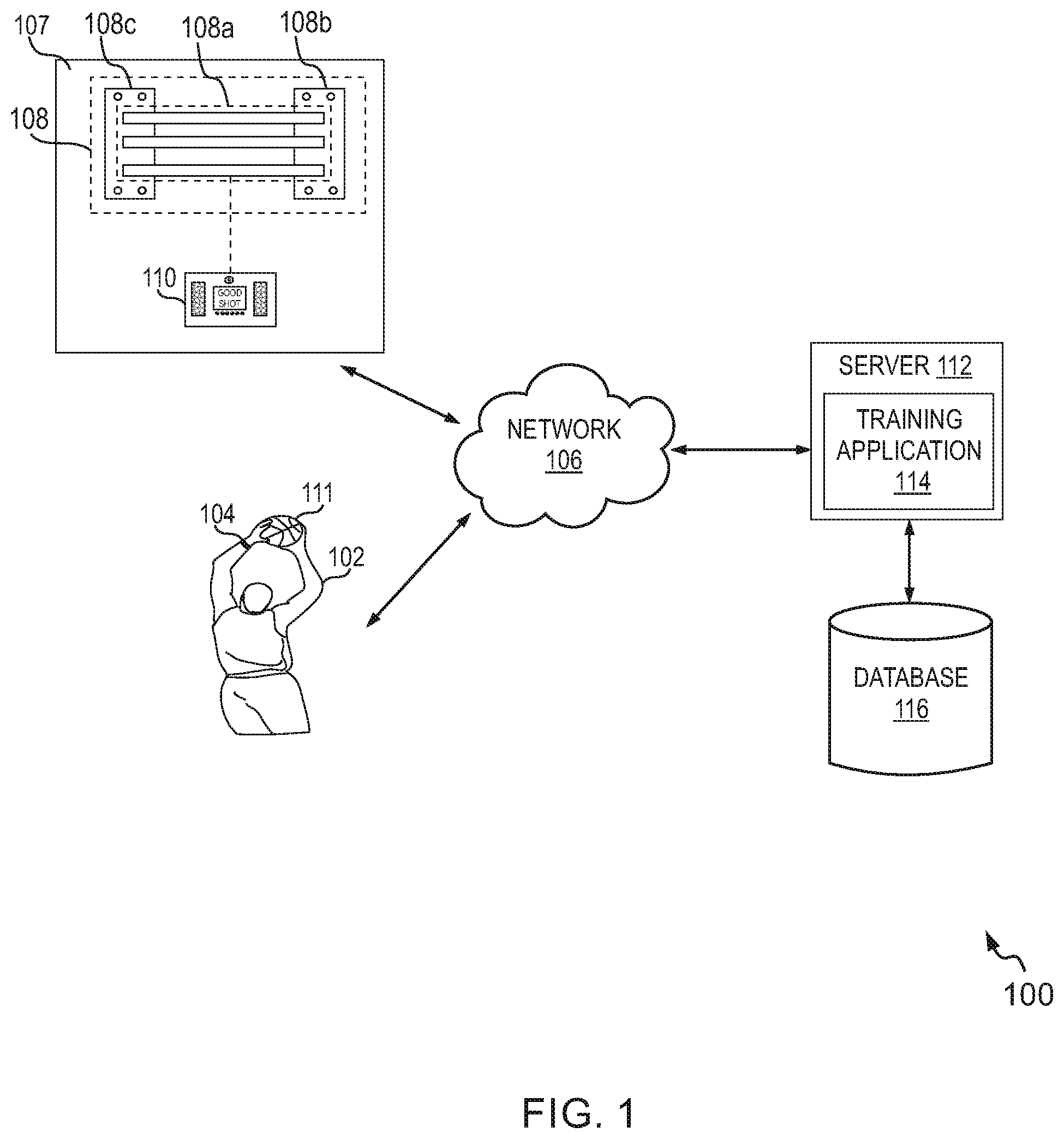 Patent US11779824 Figure 1 – Basketball training apparatus for improving basketball shot making and a method thereof