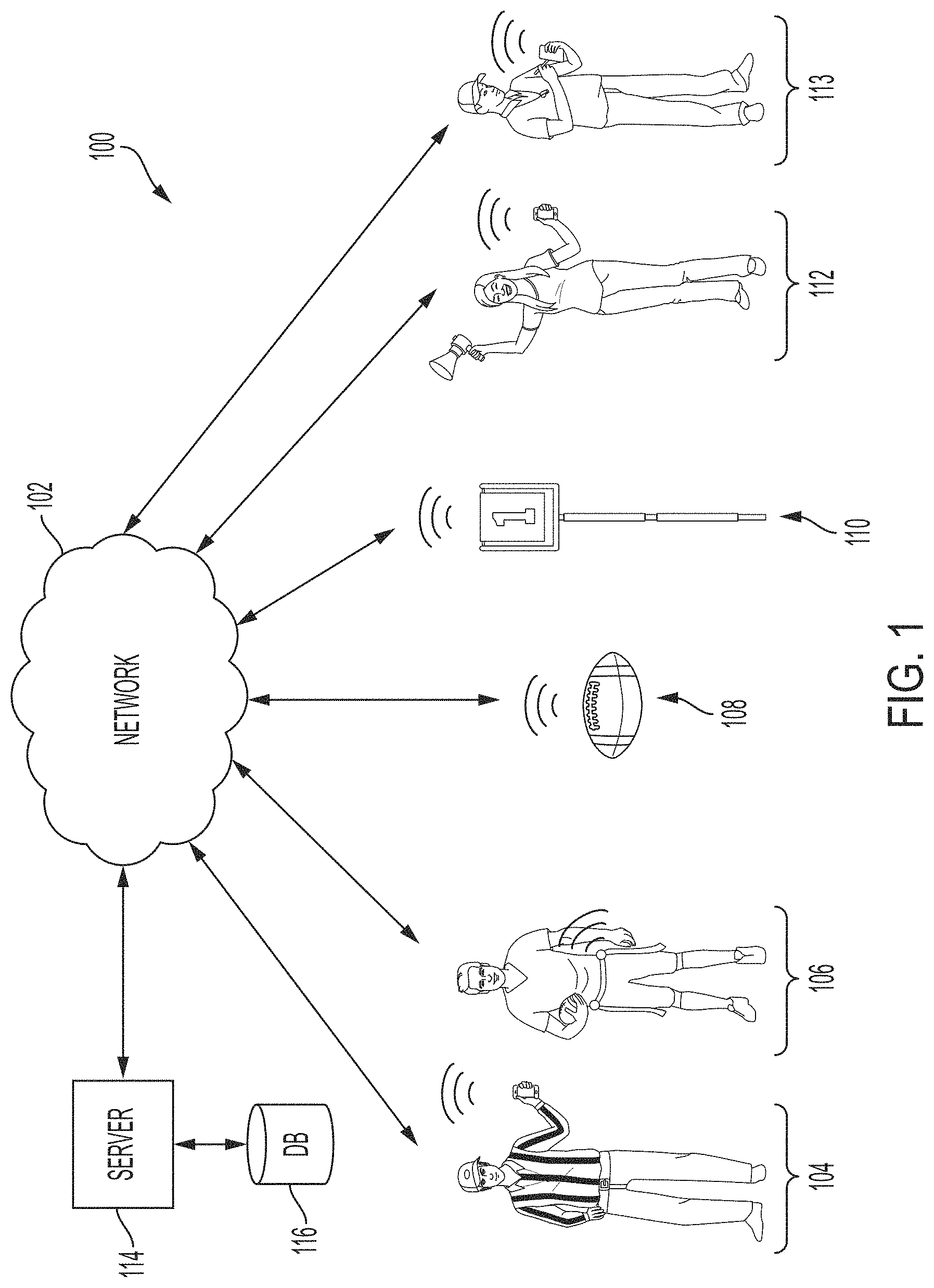 Patent US11779827 Figure 1 – System and user interface for officiating and spectating flag football
