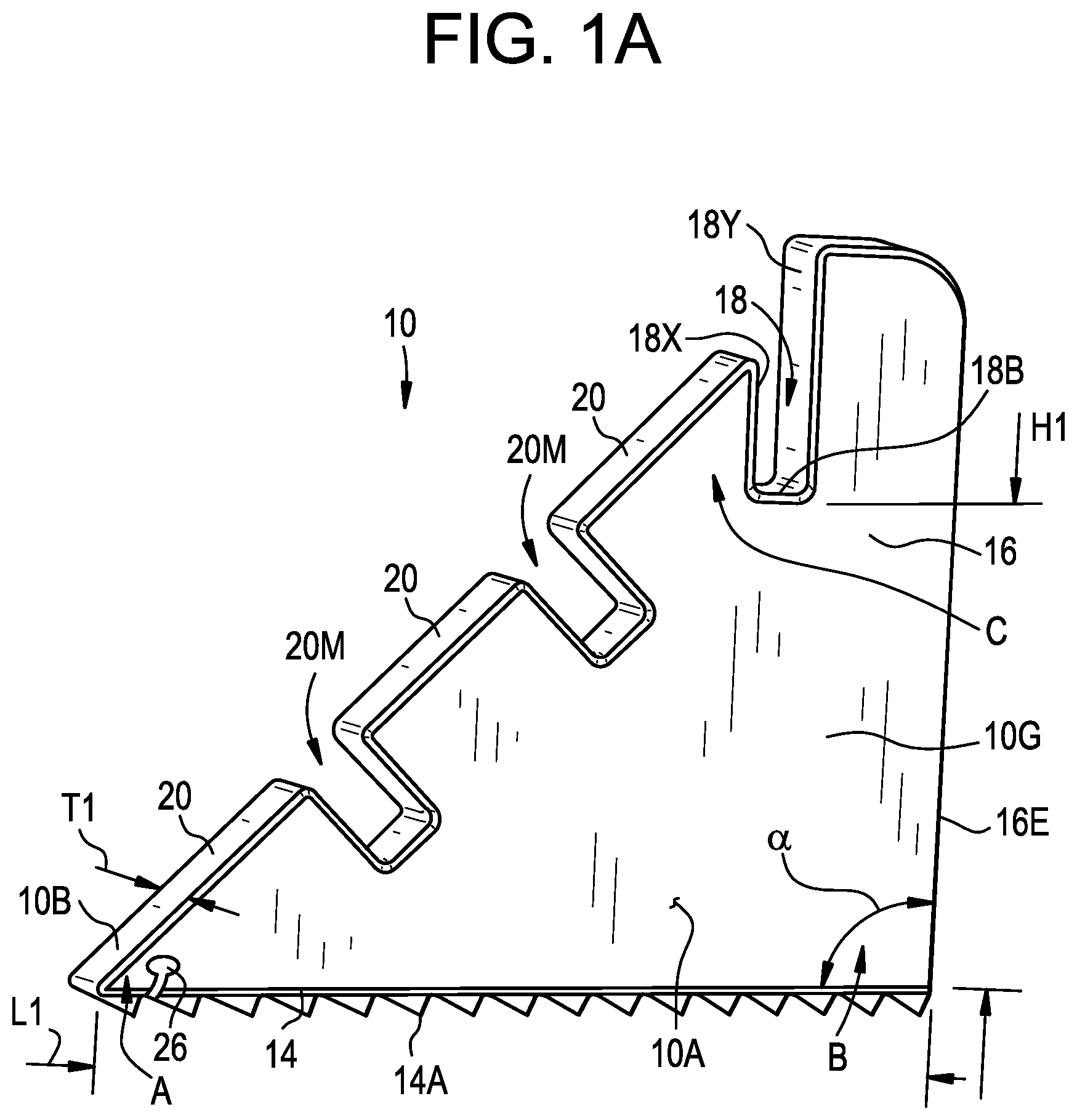 Patent US11779831 Figure 1 – Support member for elevating a retaining wall panel