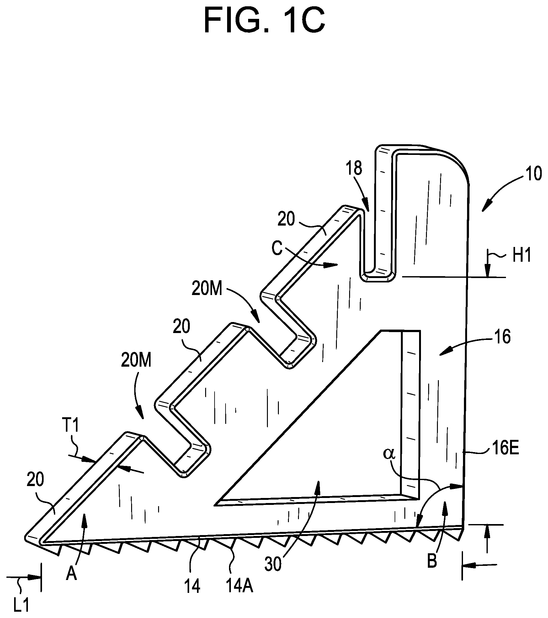Patent US11779831 Figure 3 – Support member for elevating a retaining wall panel