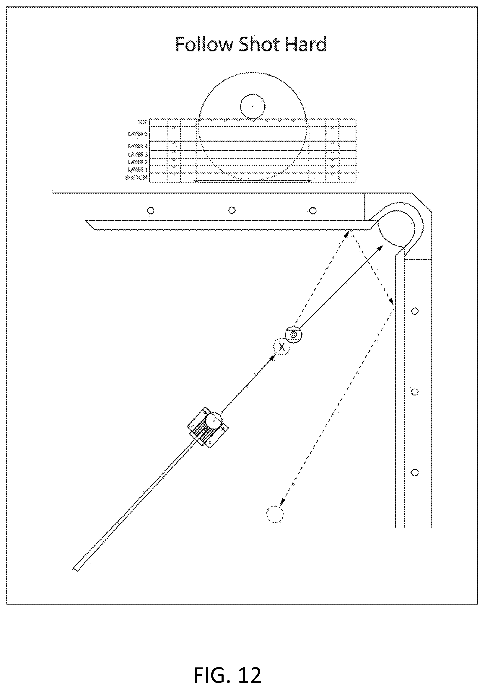 Patent US11779832 Figure 12 – Billiard training device to control the cue ball after impacting a target ball
