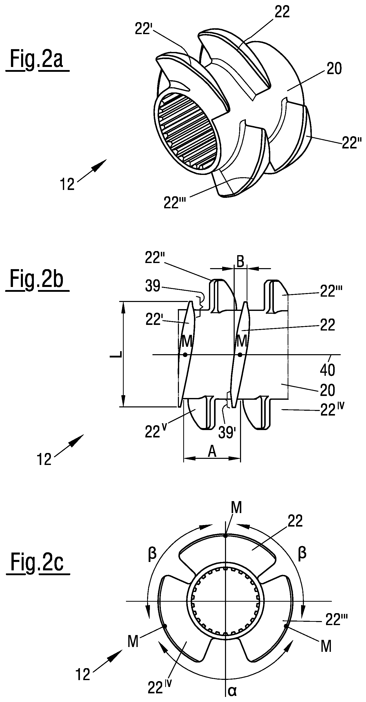 Patent US11779891 Figure 3 – Asymmetrical three-blade screw-type shaft for a mixing and kneading machine
