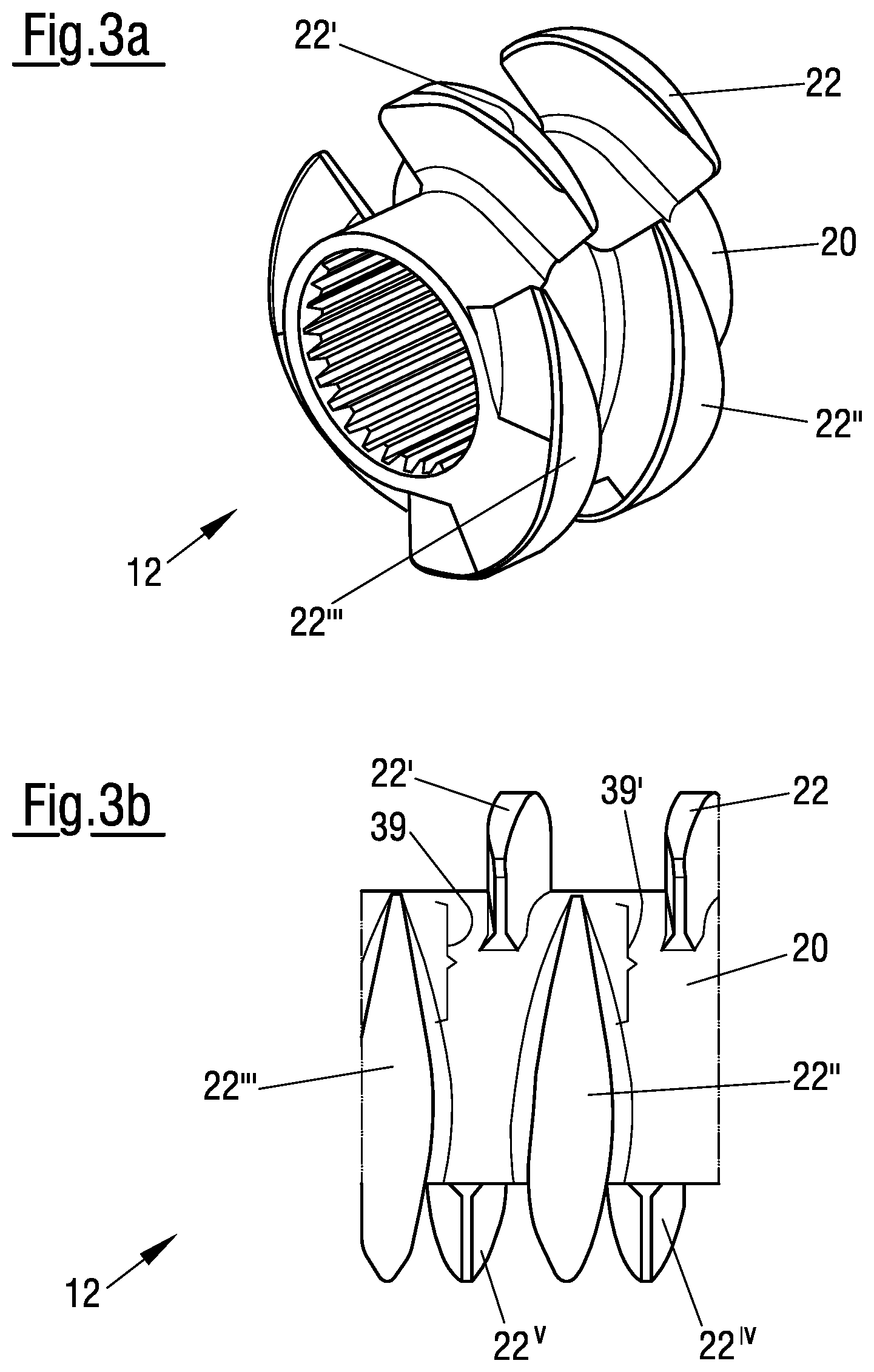 Patent US11779891 Figure 4 – Asymmetrical three-blade screw-type shaft for a mixing and kneading machine