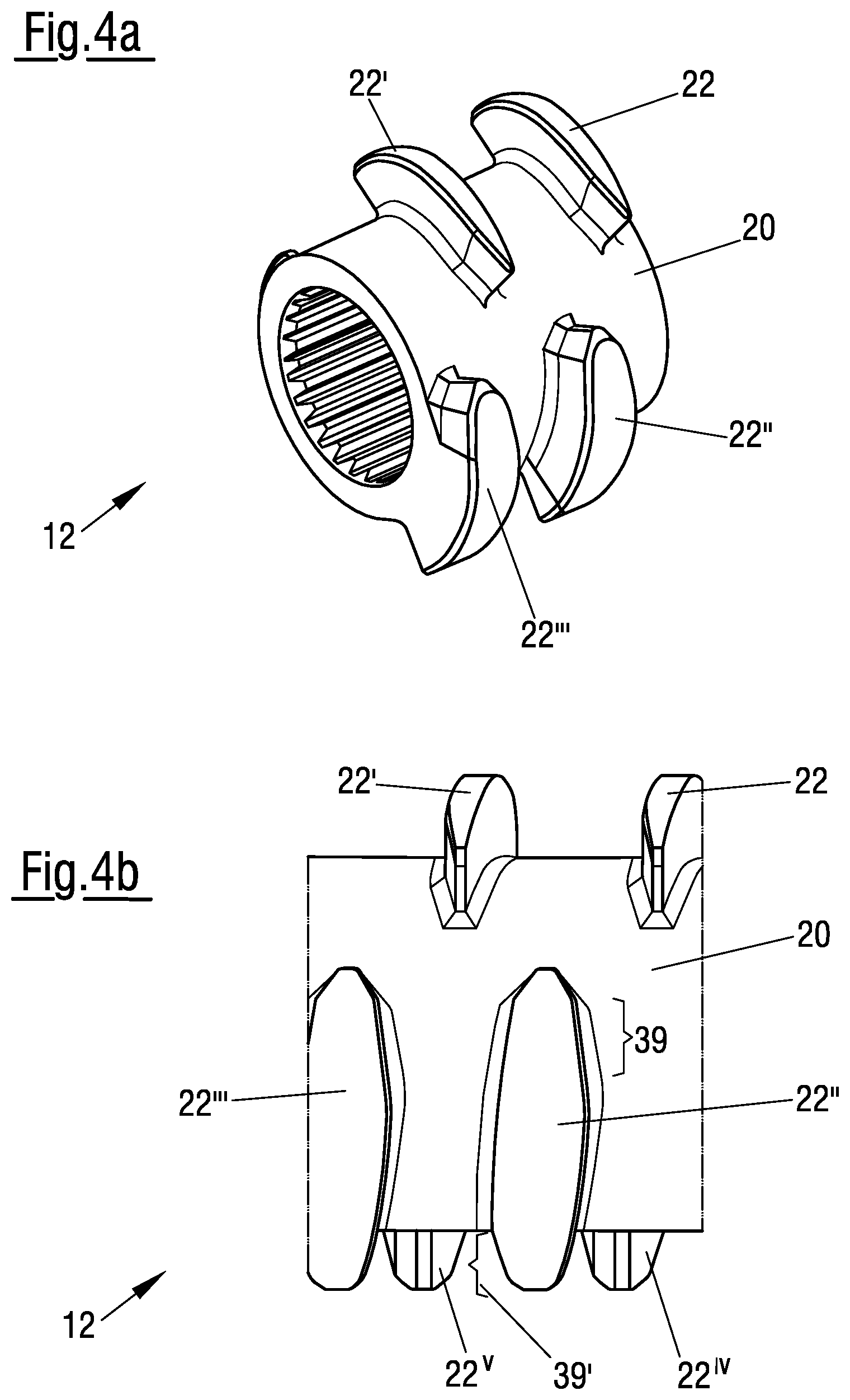 Patent US11779891 Figure 5 – Asymmetrical three-blade screw-type shaft for a mixing and kneading machine