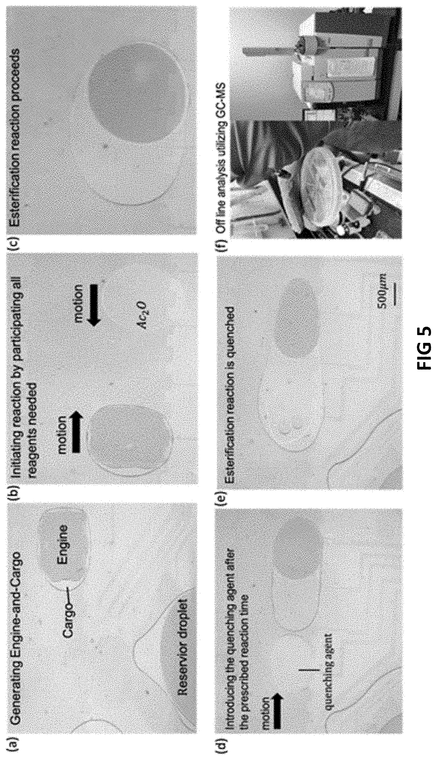 Patent US11779927 Figure 5 – On-chip organic synthesis enabled by engine-and-cargo in an electrowetting-on-dielectric digital microfluidic device