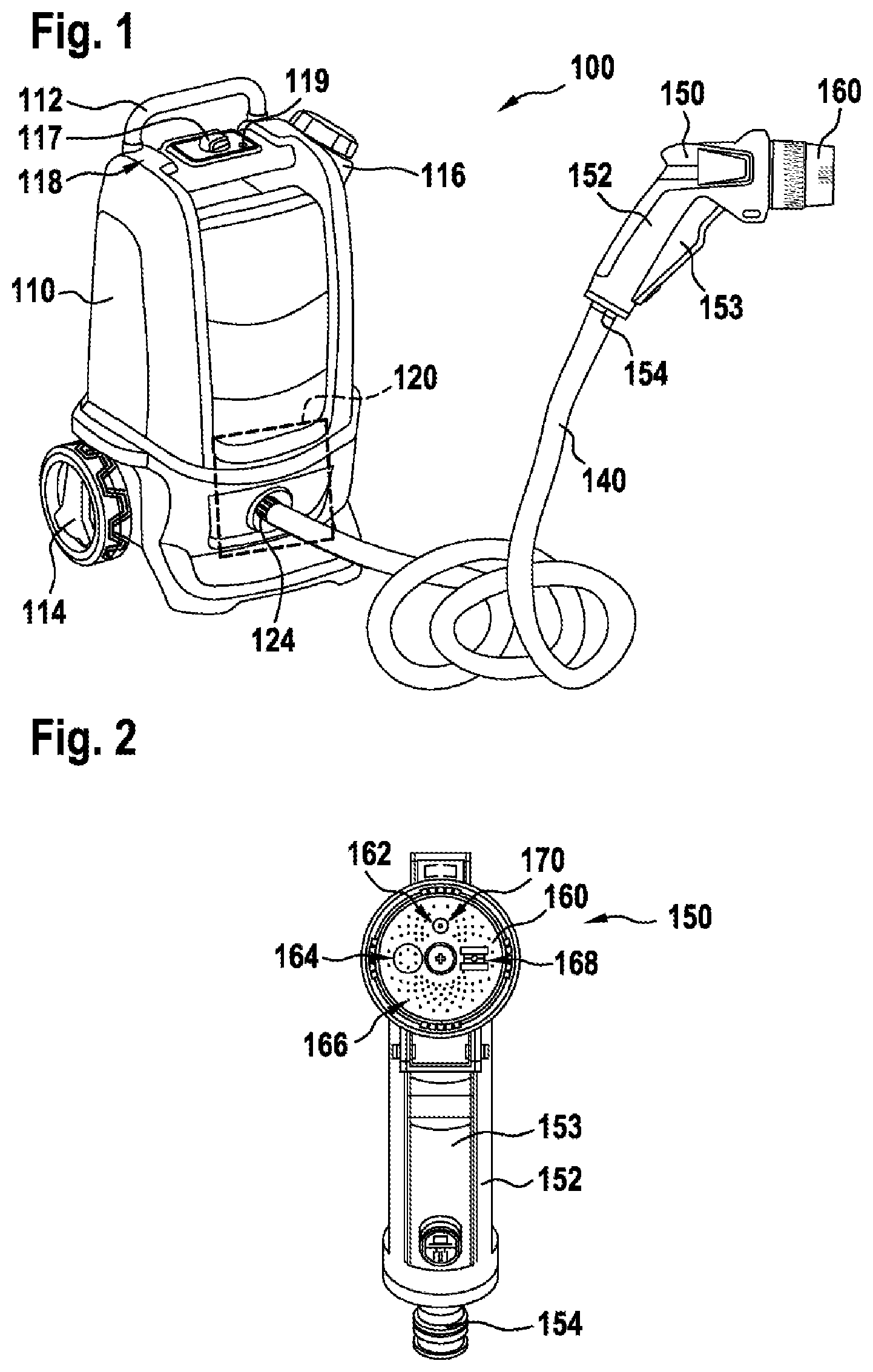 Patent US11779947 Figure 1 – Pressure cleaning device, method for operating a pressure cleaning device and method for detecting a hose attachment