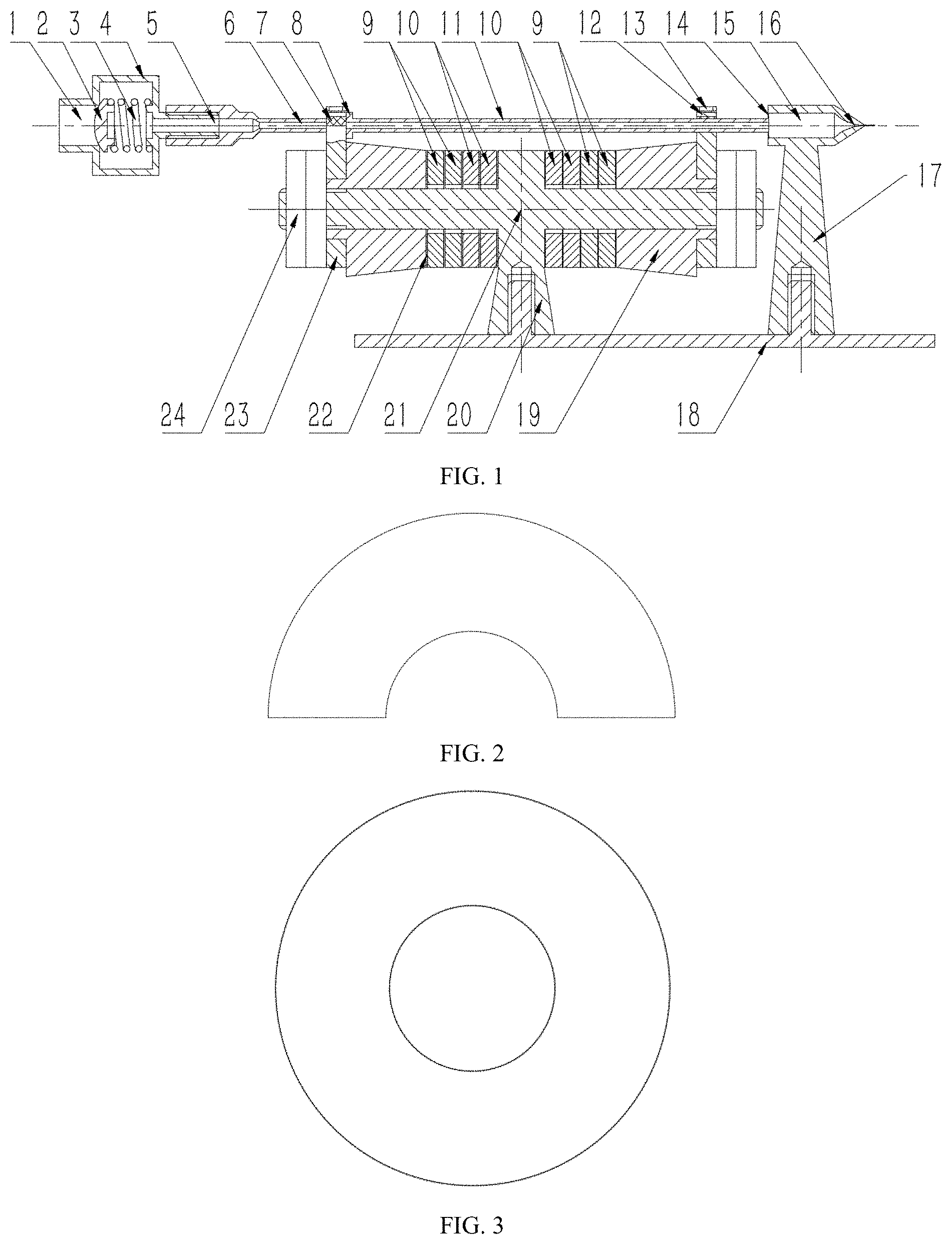 Patent US11779958 Figure 1 – Ultrasonic stepping motor device for generating ultra-fine single droplet