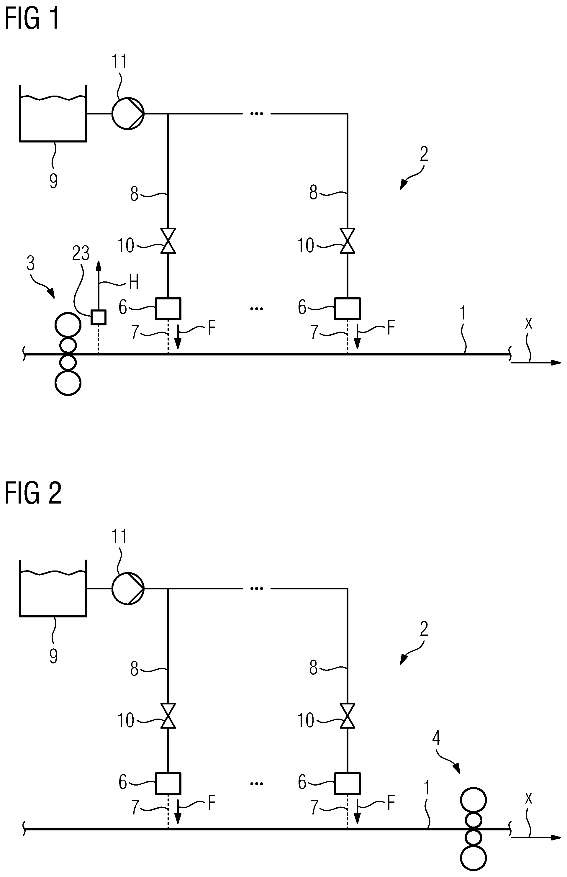 Patent US11779976 Figure 1 – Application devices for cooling sections, having a second connection