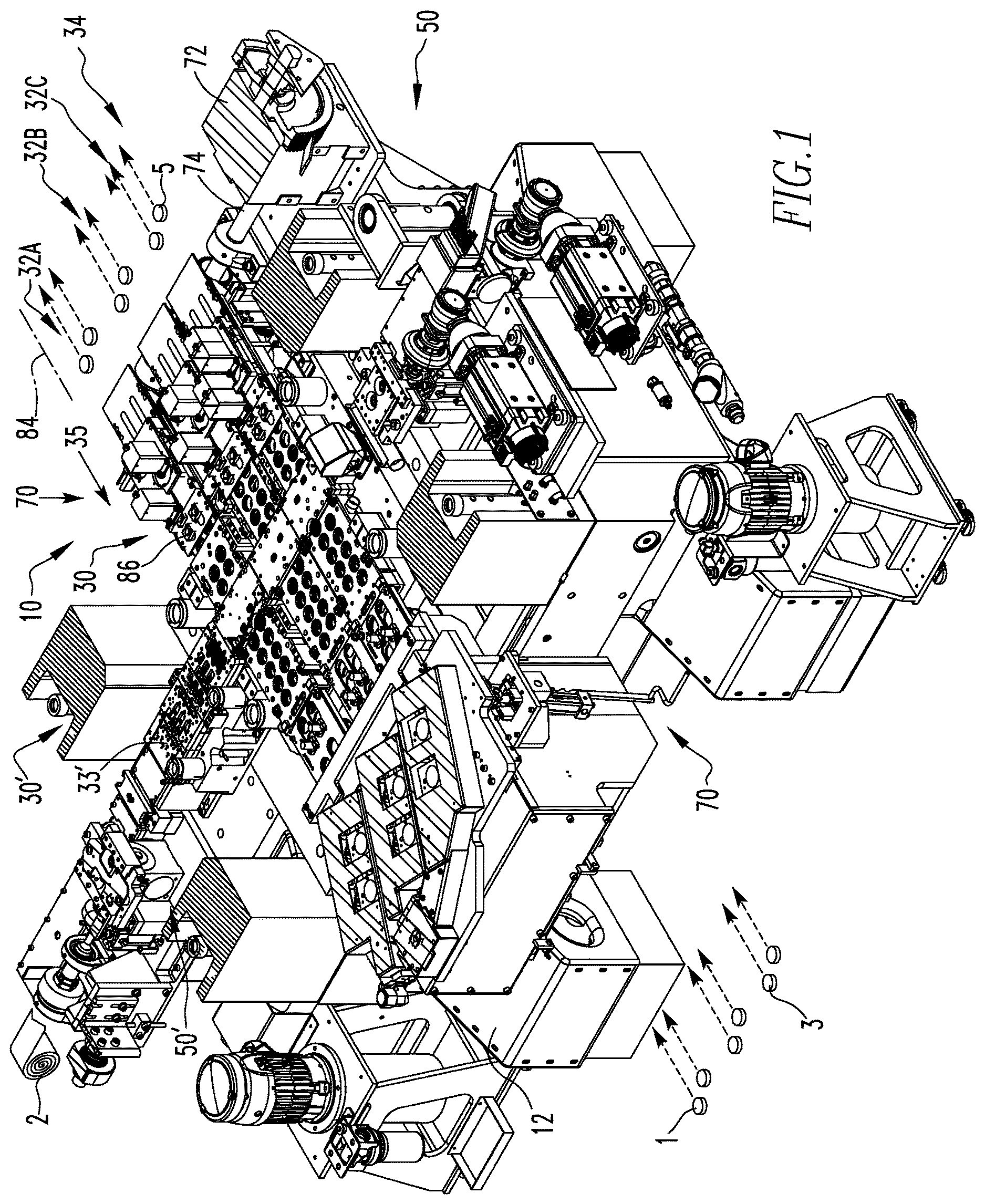 Patent US11779992 Figure 1 – Transfer belt assembly for a six-out conversion system