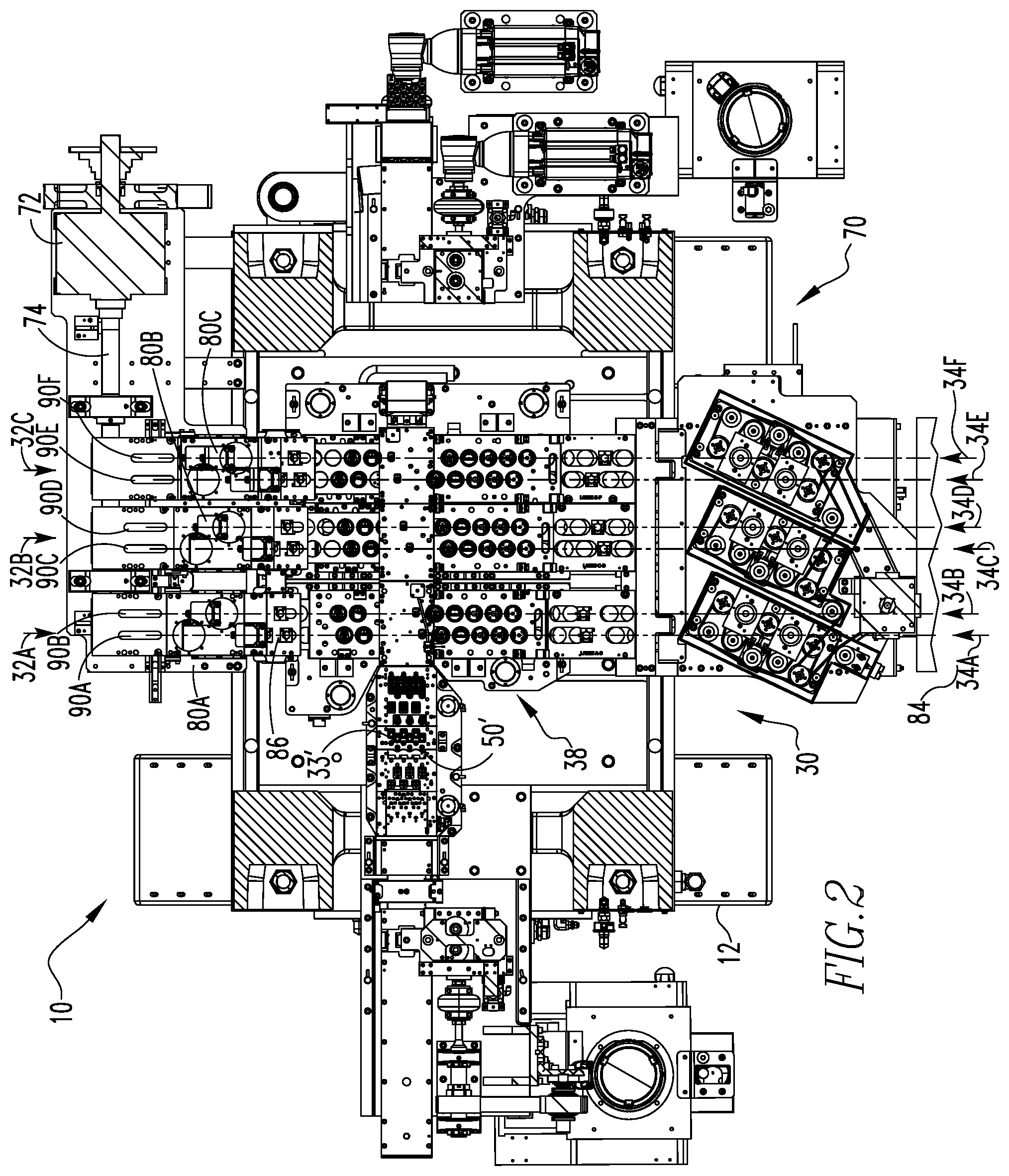 Patent US11779992 Figure 2 – Transfer belt assembly for a six-out conversion system