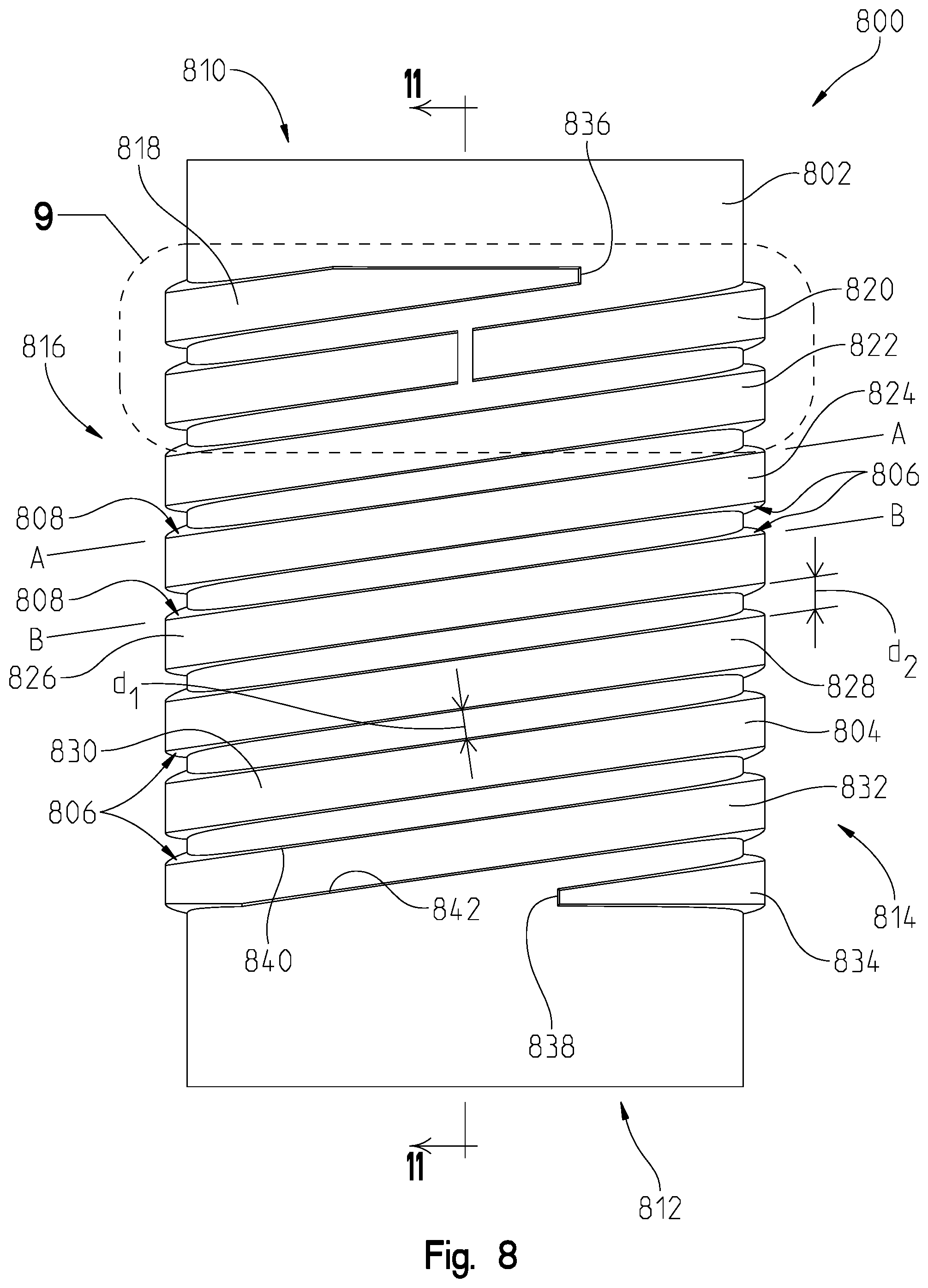 Patent US11780000 Figure 8 – Method of forming parallel spiral channels in housing to be formed by casting or molding process
