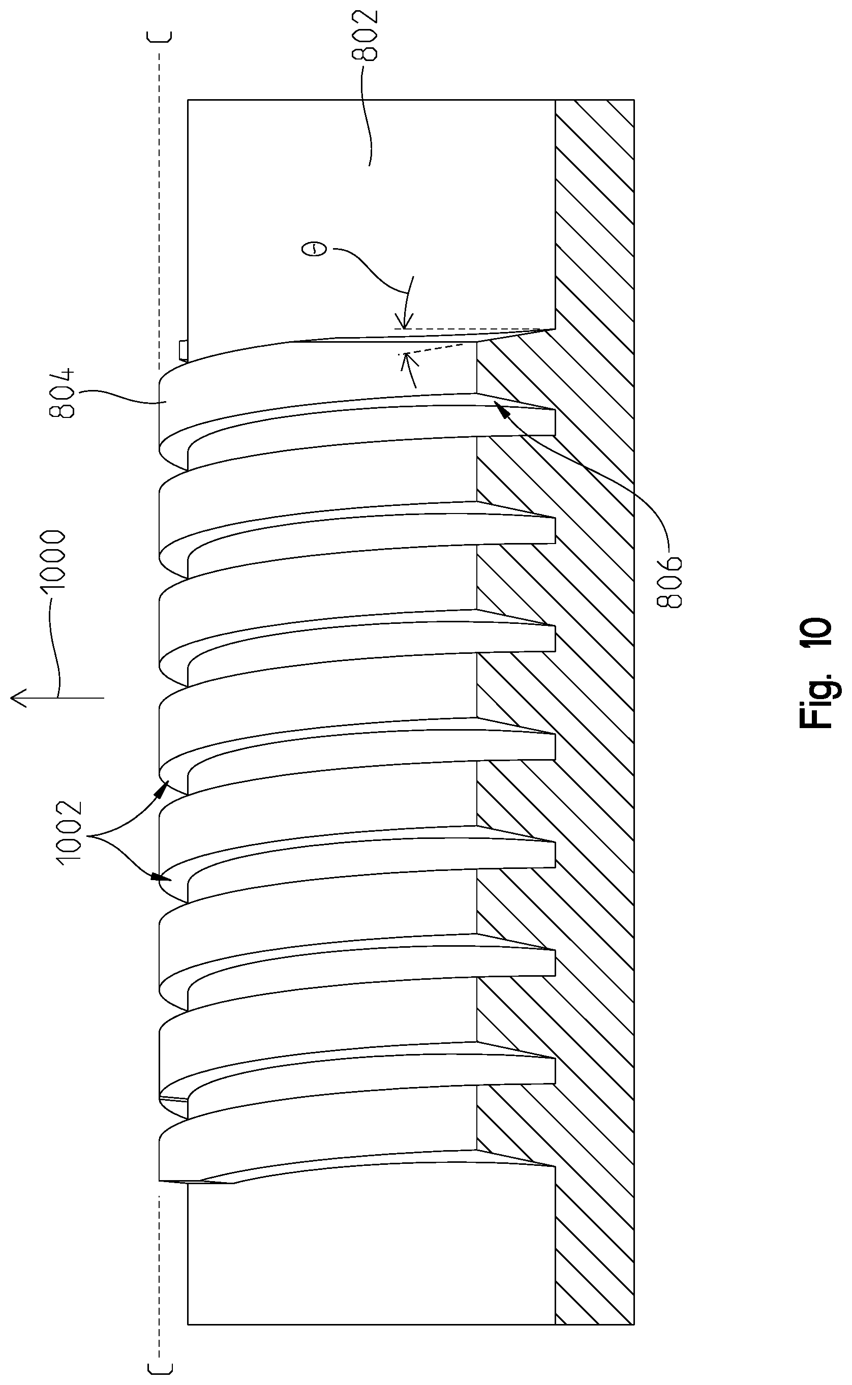 Patent US11780000 Figure 10 – Method of forming parallel spiral channels in housing to be formed by casting or molding process