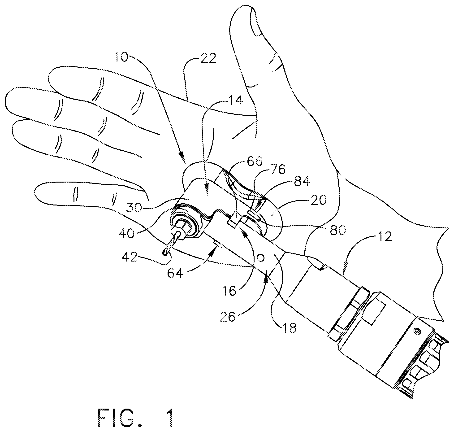 Patent US11780016 Figure 1 – Ergonomic attachment for an angular drill assembly