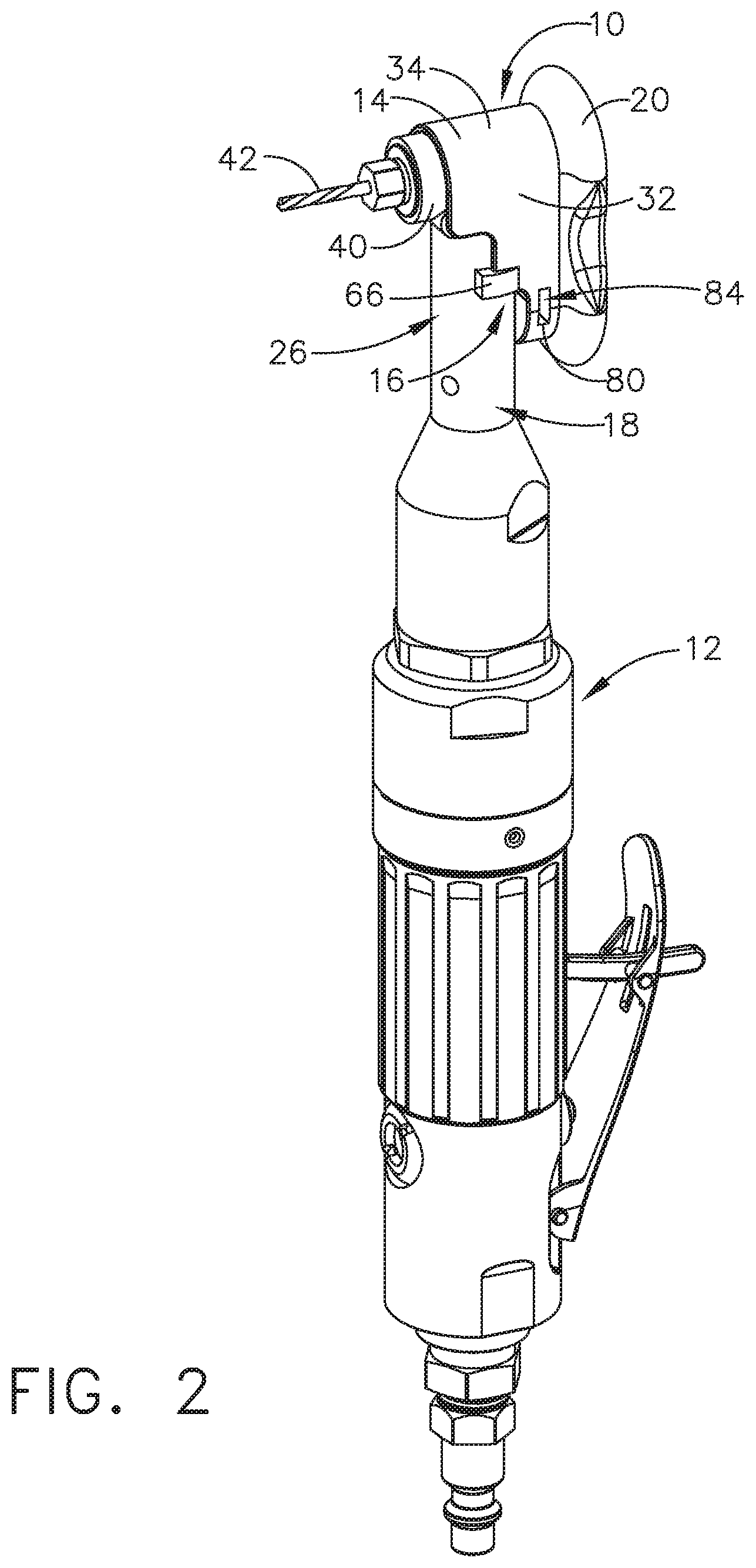 Patent US11780016 Figure 2 – Ergonomic attachment for an angular drill assembly