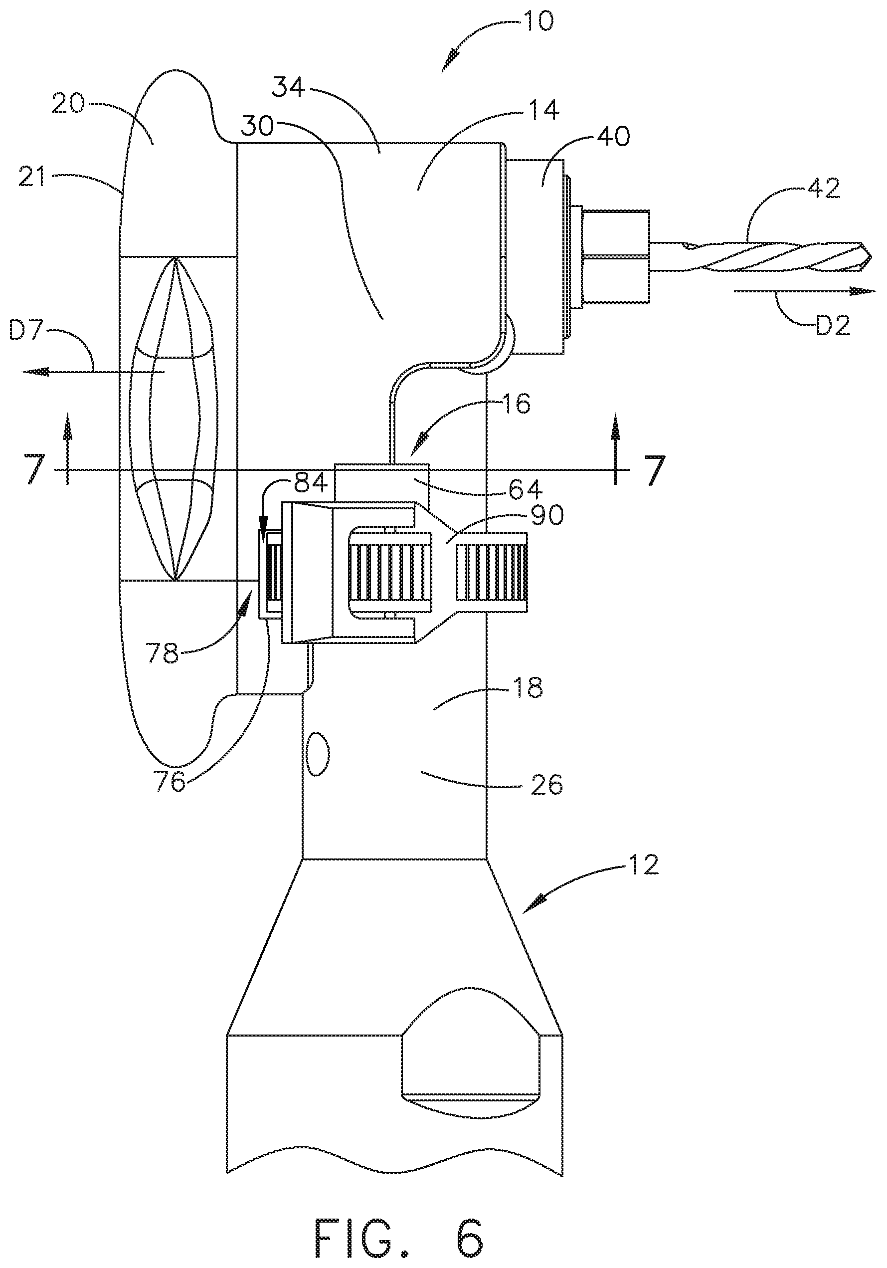 Patent US11780016 Figure 6 – Ergonomic attachment for an angular drill assembly