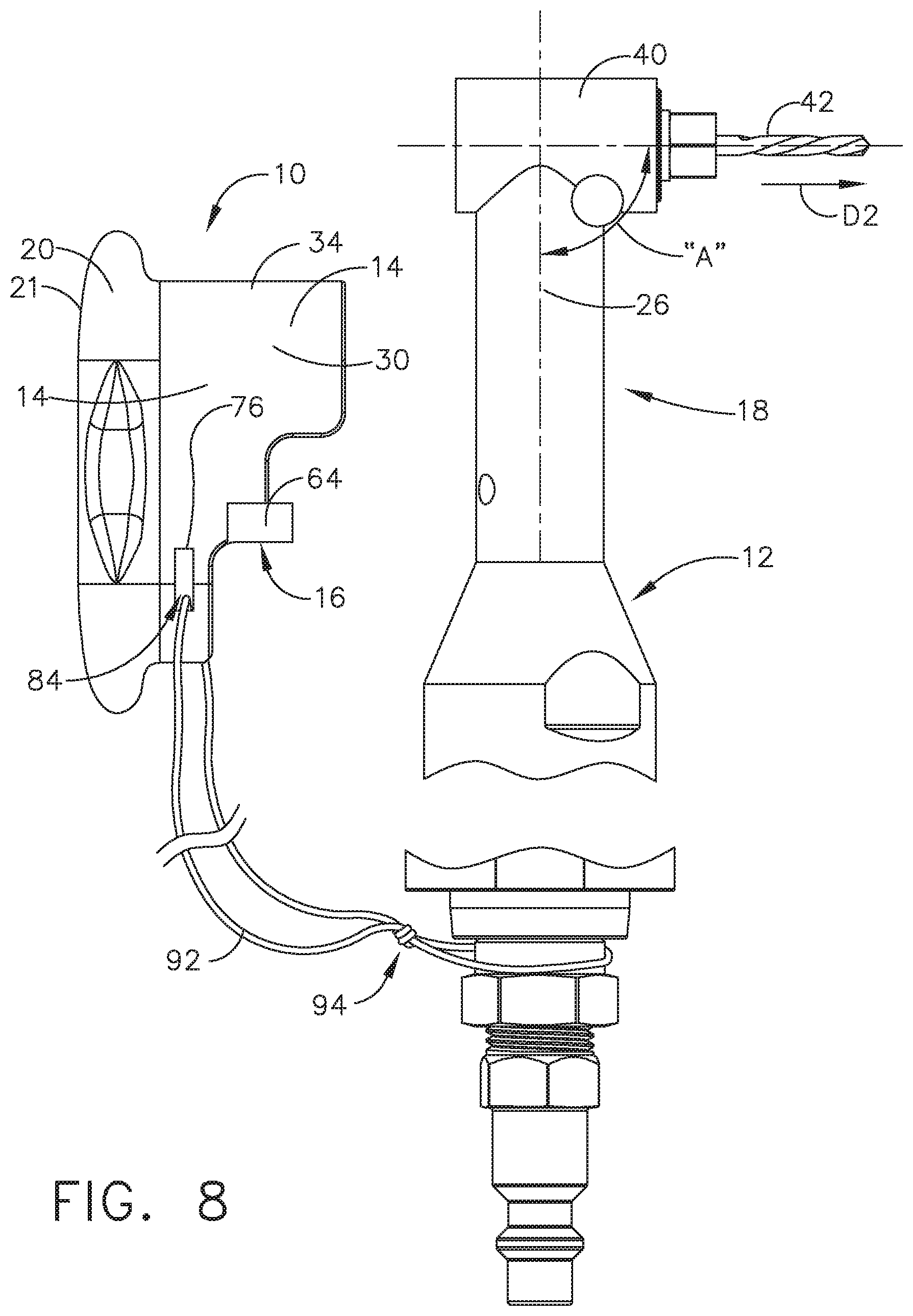 Patent US11780016 Figure 8 – Ergonomic attachment for an angular drill assembly
