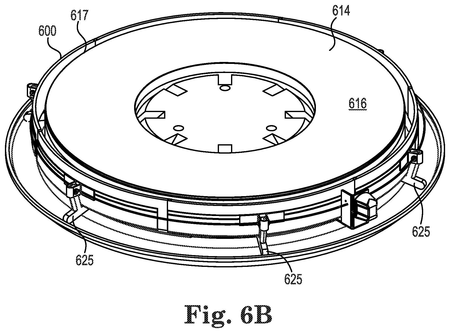 Patent US11780048 Figure 6 – Barrier device used in the manufacture of a lapping plate, and related apparatuses and methods of making
