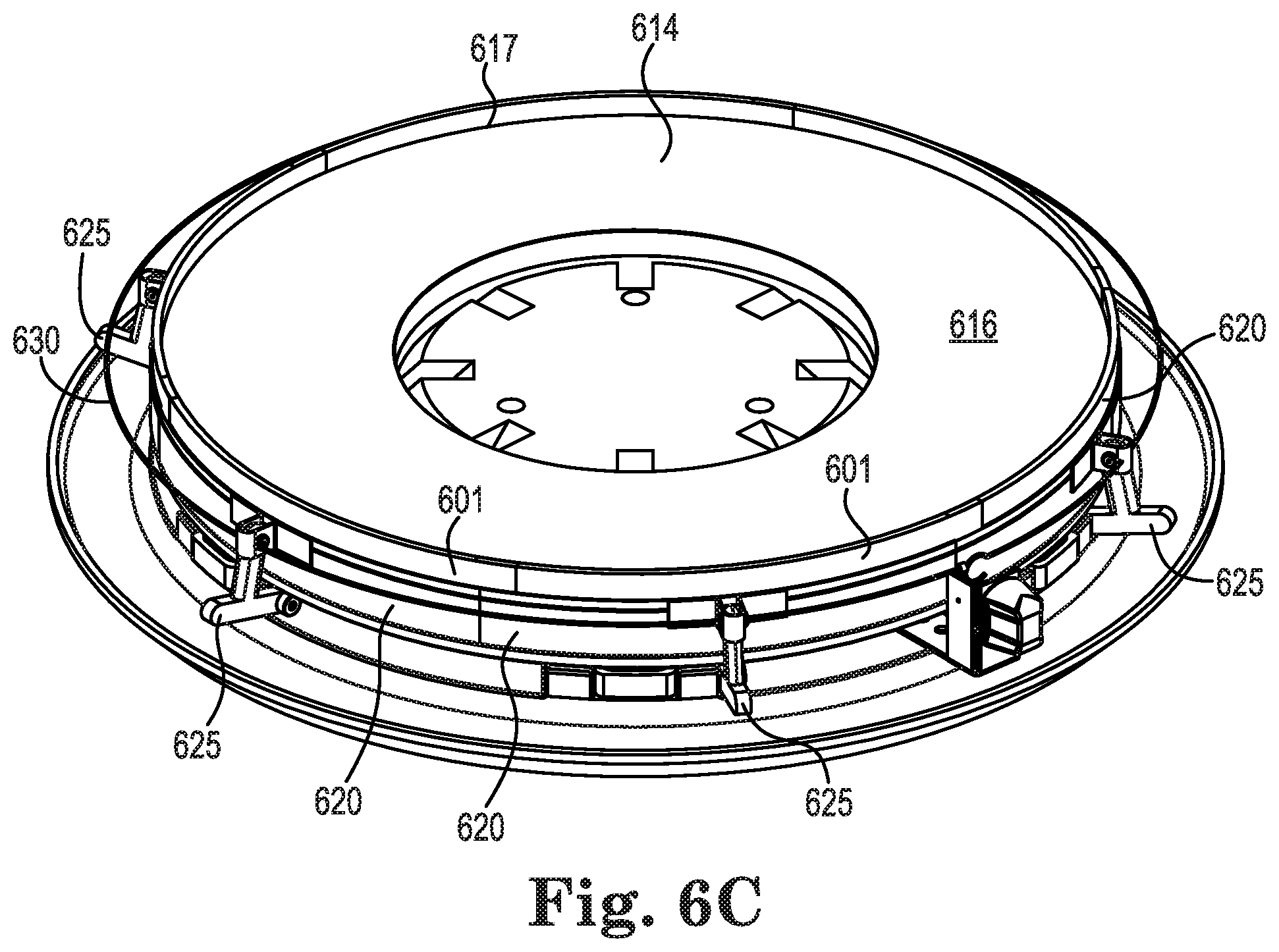 Patent US11780048 Figure 7 – Barrier device used in the manufacture of a lapping plate, and related apparatuses and methods of making