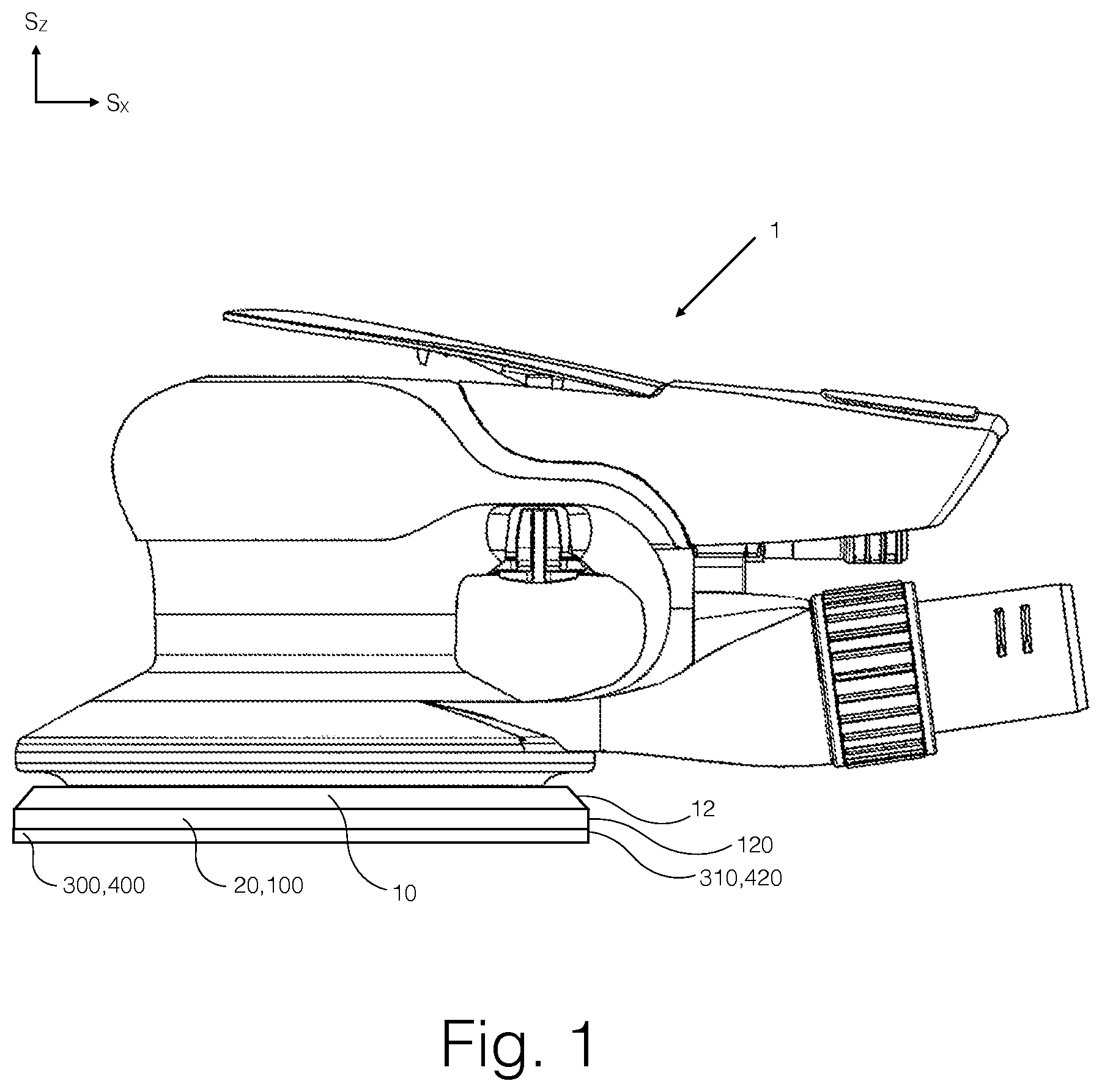 Patent US11780056 Figure 1 – Conduit arrangements in intermediate pad, backing pad, and abrading article for extracting abrading debris