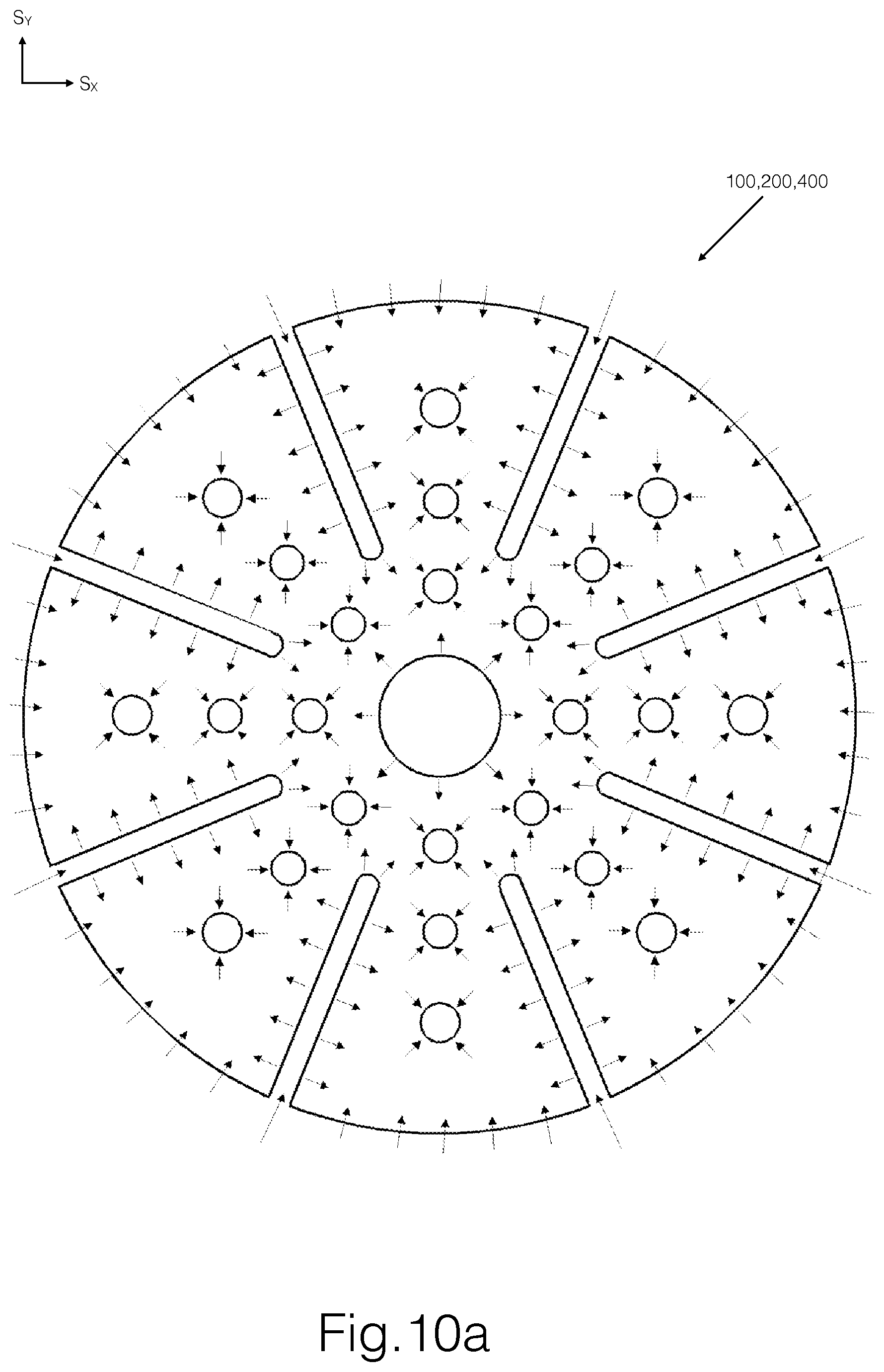 Patent US11780056 Figure 10 – Conduit arrangements in intermediate pad, backing pad, and abrading article for extracting abrading debris