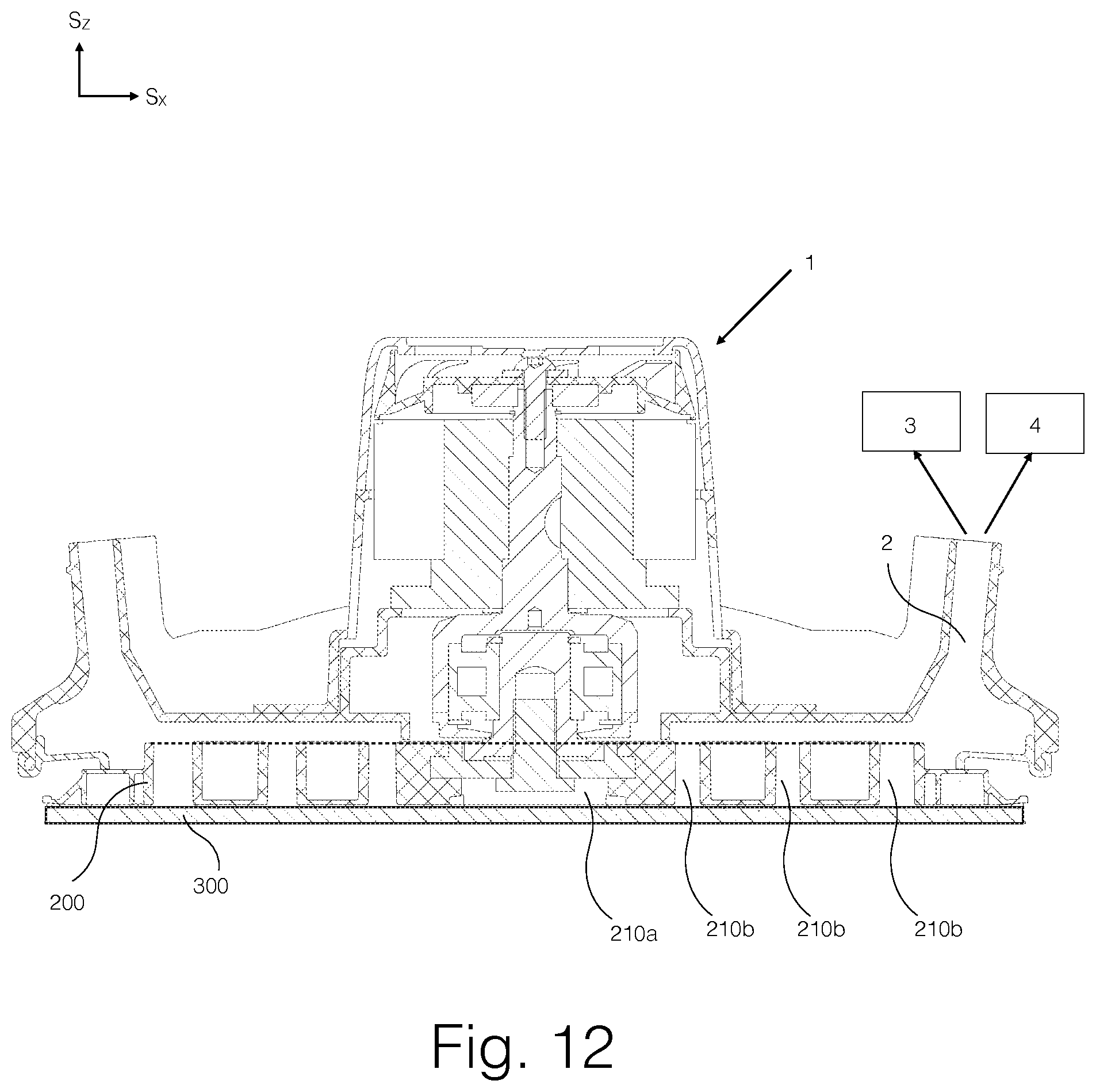 Patent US11780056 Figure 13 – Conduit arrangements in intermediate pad, backing pad, and abrading article for extracting abrading debris