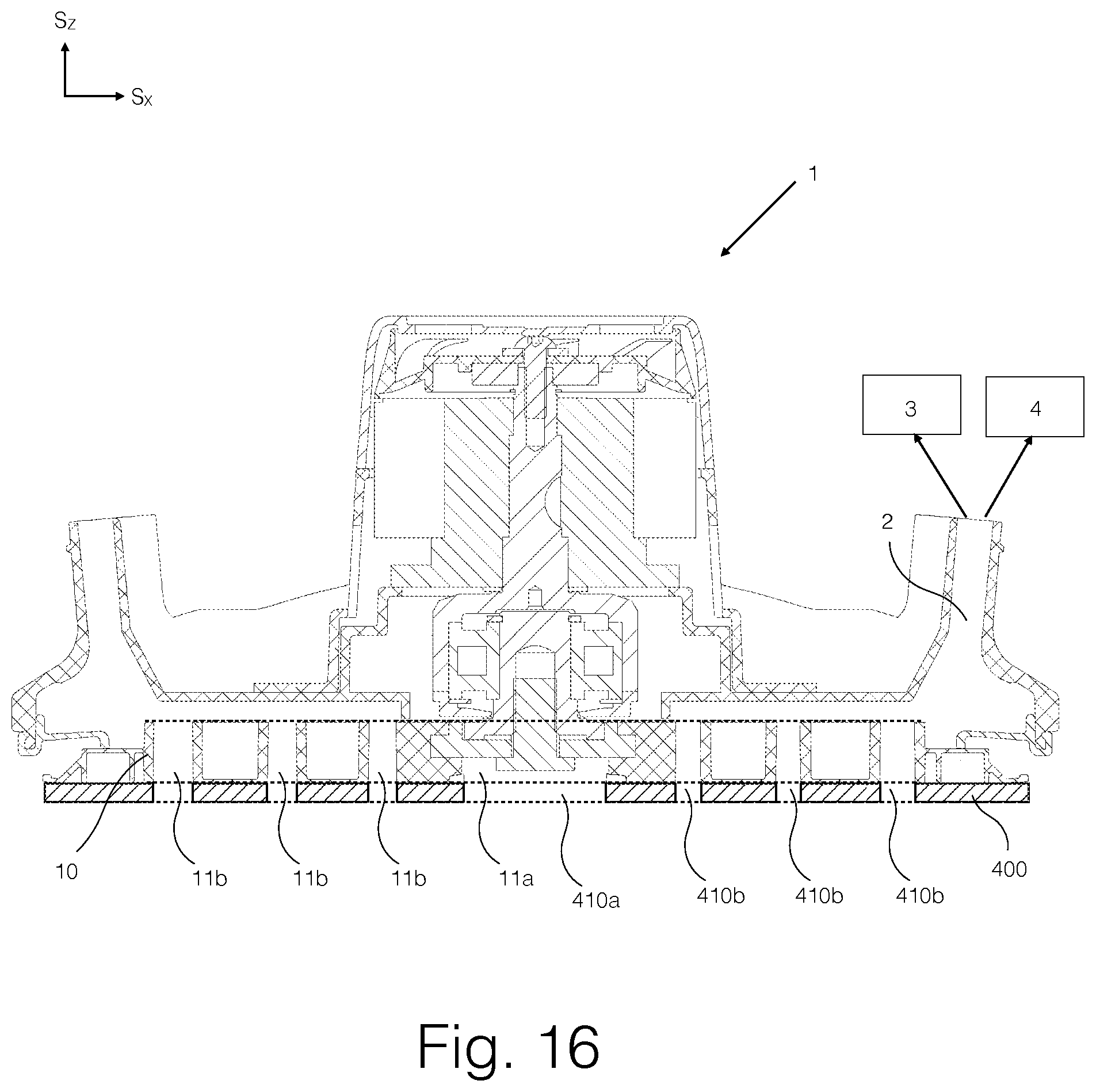 Patent US11780056 Figure 18 – Conduit arrangements in intermediate pad, backing pad, and abrading article for extracting abrading debris