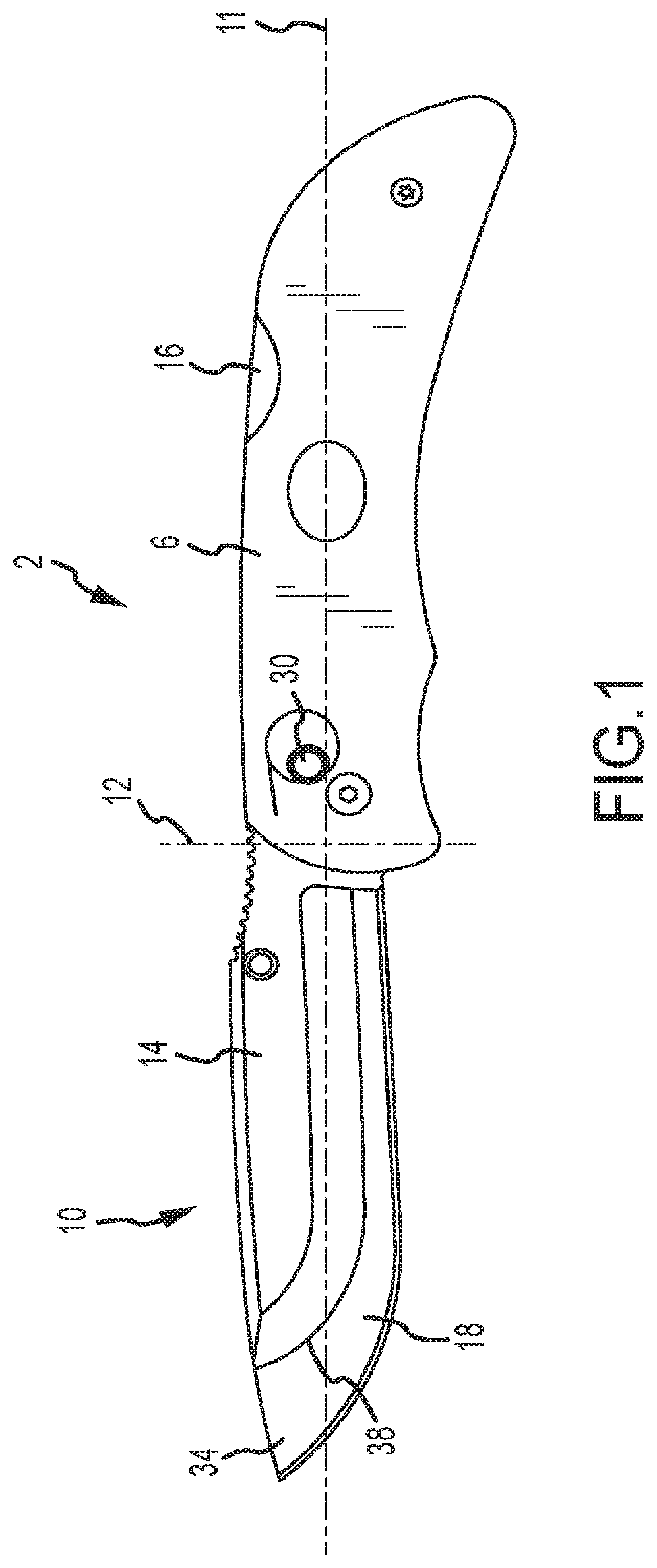 Patent US11780102 Figure 1 – Folding knife with replaceable blade
