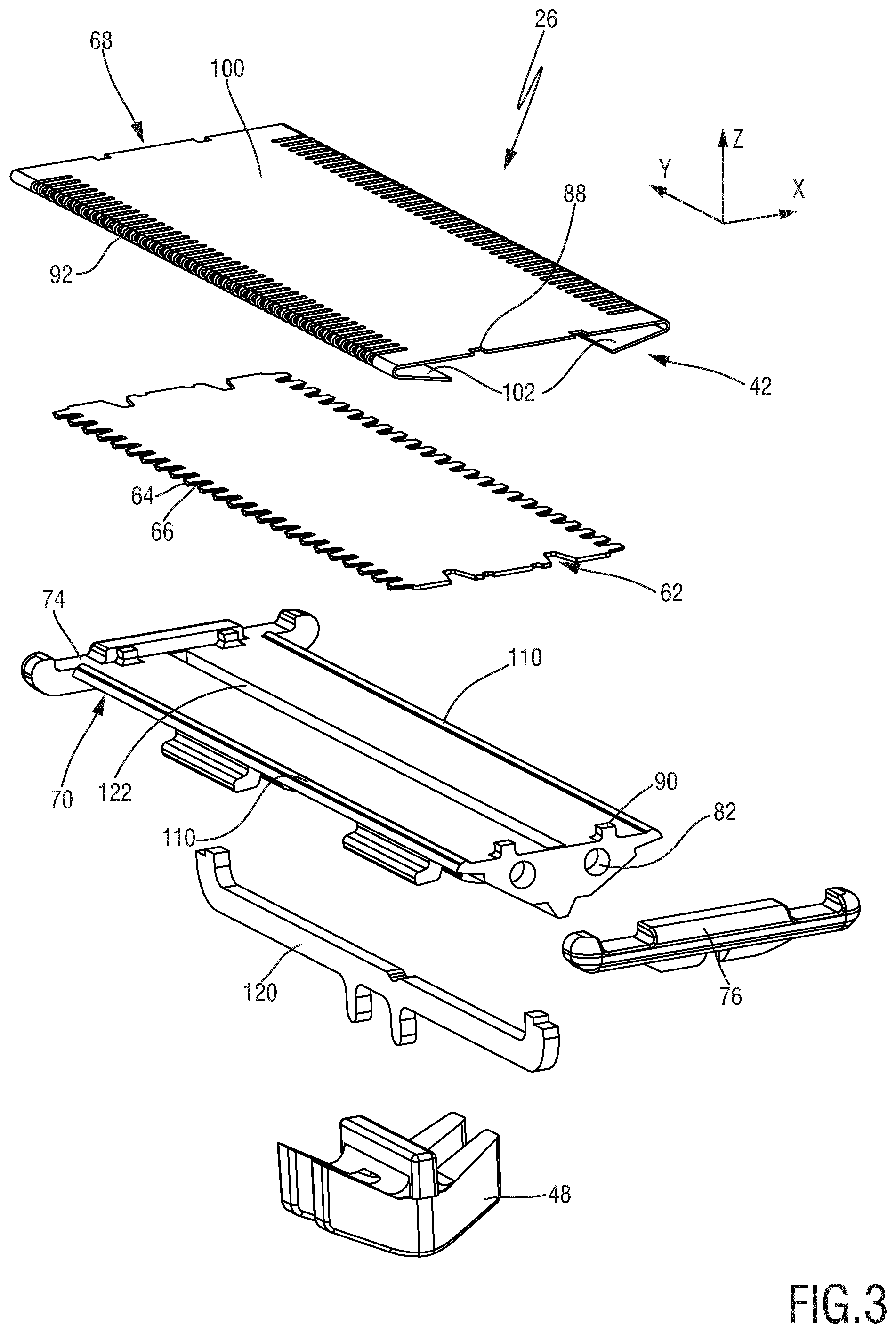 Patent US11780104 Figure 3 – Blade set for a hair cutting appliance arranged to be moved through hair in a moving direction to cut hair
