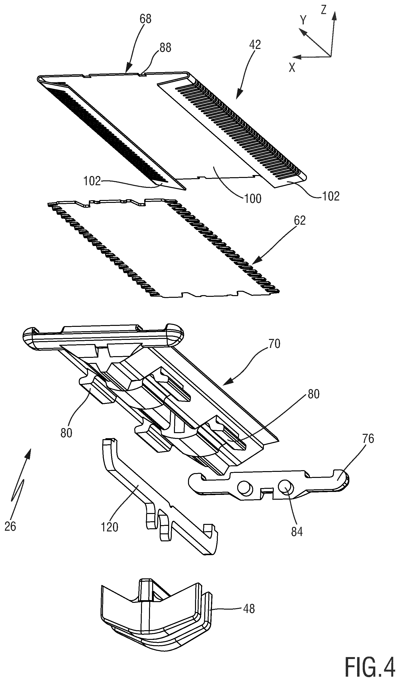 Patent US11780104 Figure 4 – Blade set for a hair cutting appliance arranged to be moved through hair in a moving direction to cut hair