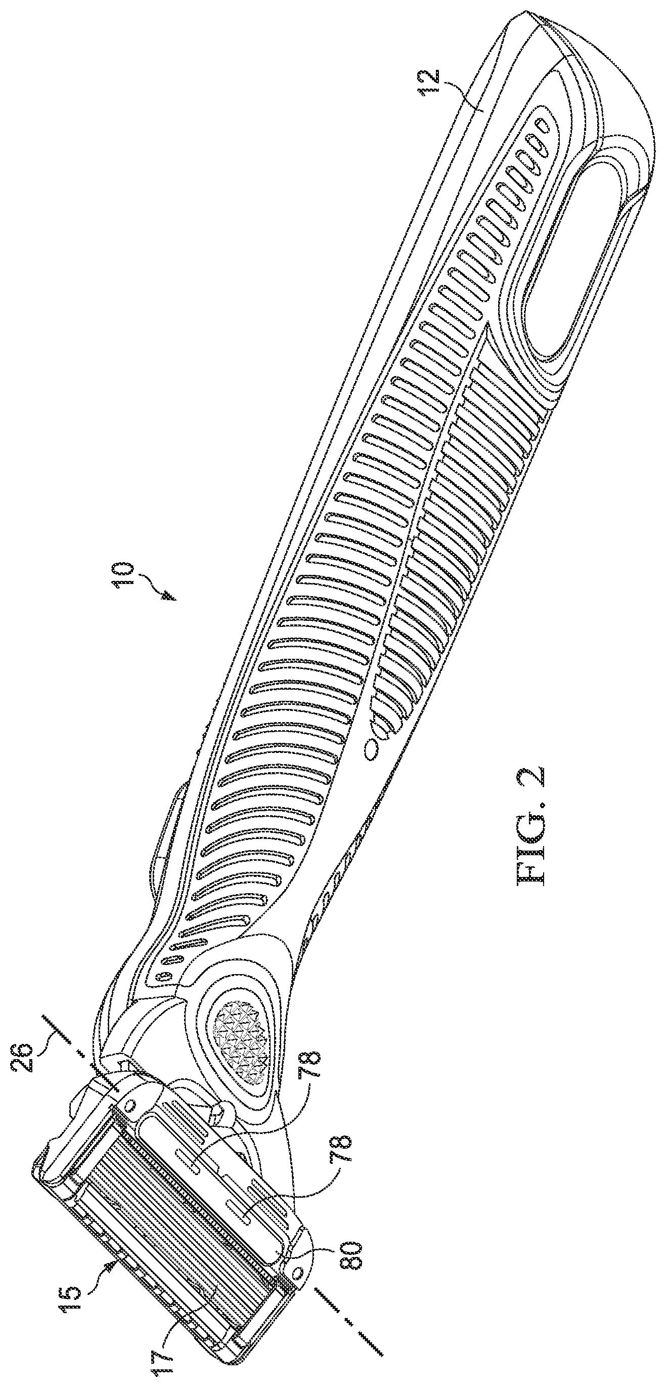 Patent US11780105 Figure 2 – Razor handle with a pivoting portion