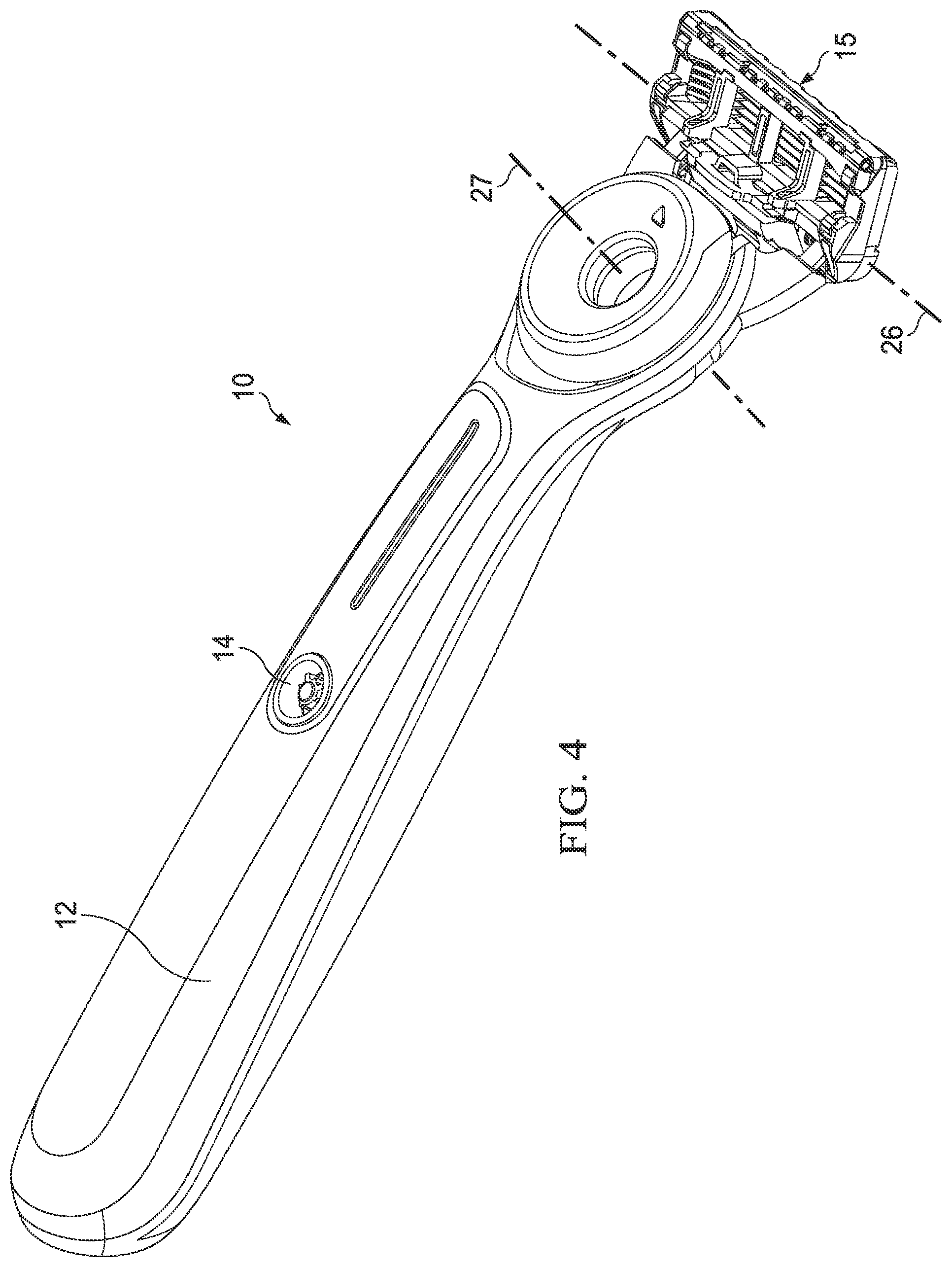 Patent US11780105 Figure 4 – Razor handle with a pivoting portion