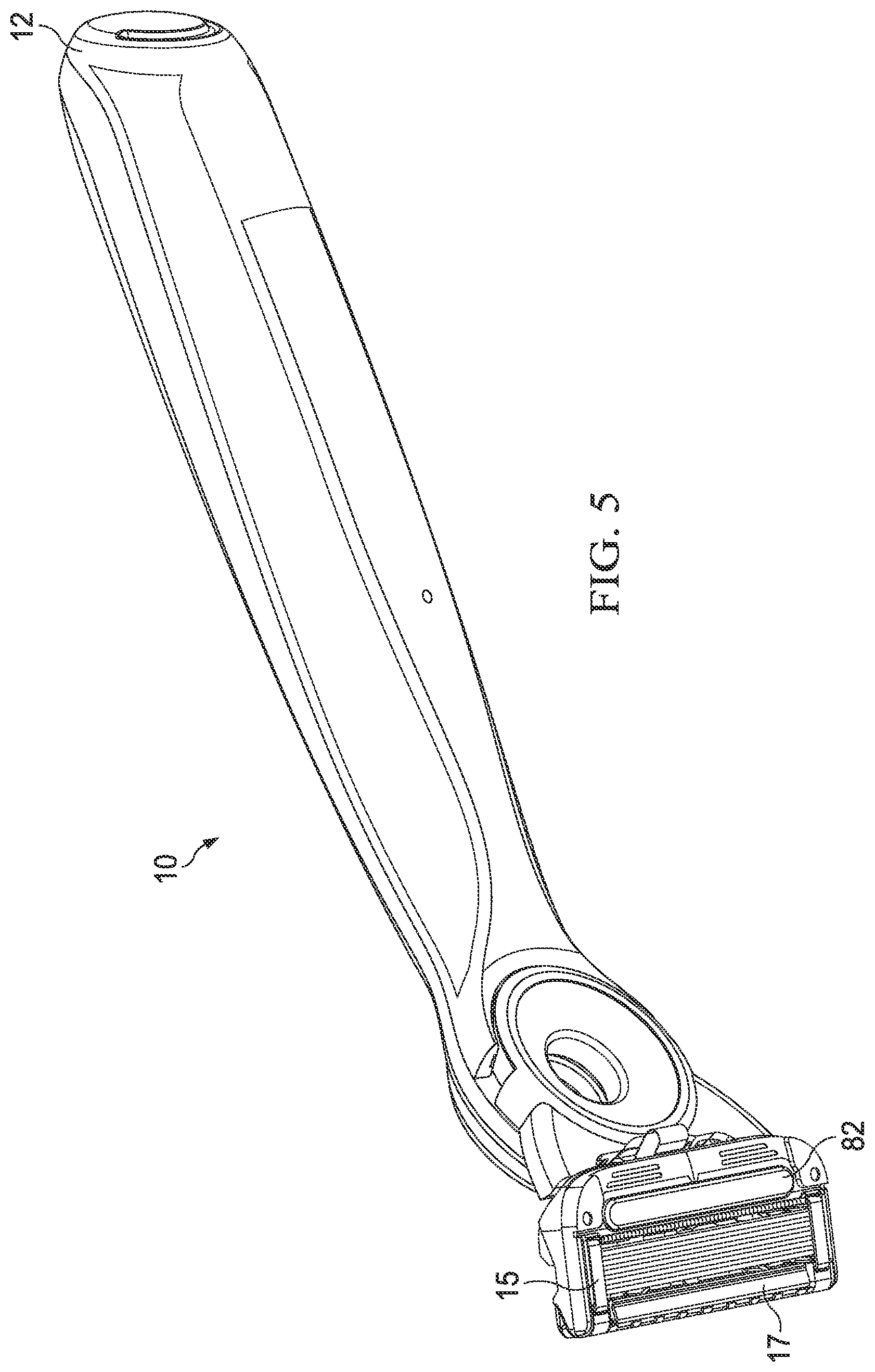 Patent US11780105 Figure 5 – Razor handle with a pivoting portion