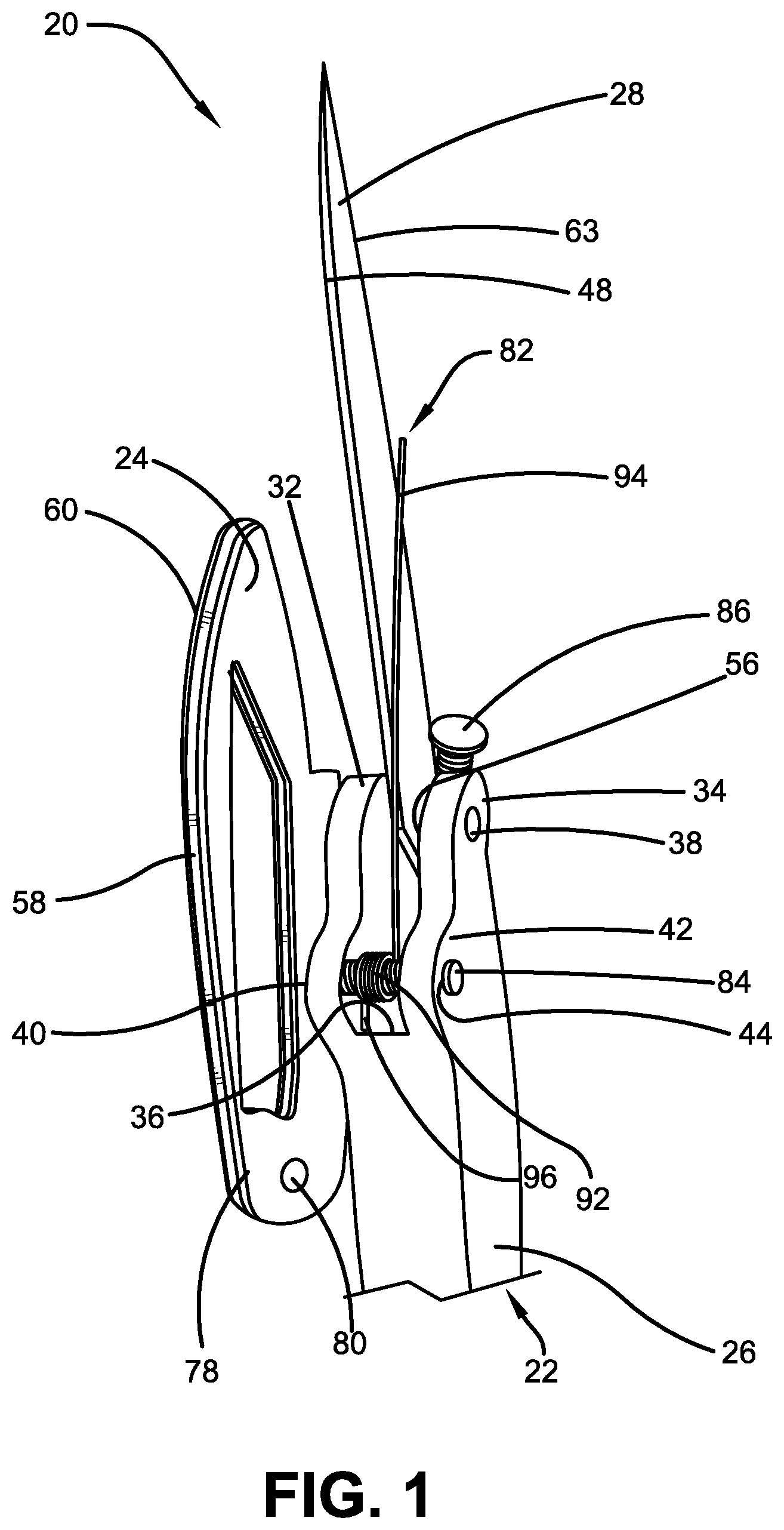 Patent US11780107 Figure 1 – Movable knife blade cover