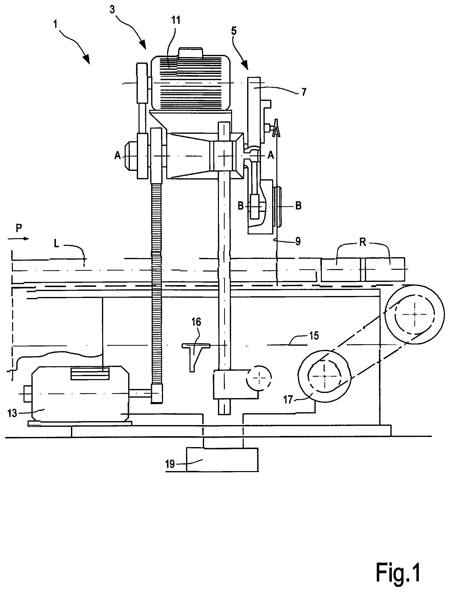 Patent US11780109 Figure 1 – Method and machine for cutting logs of wound web material